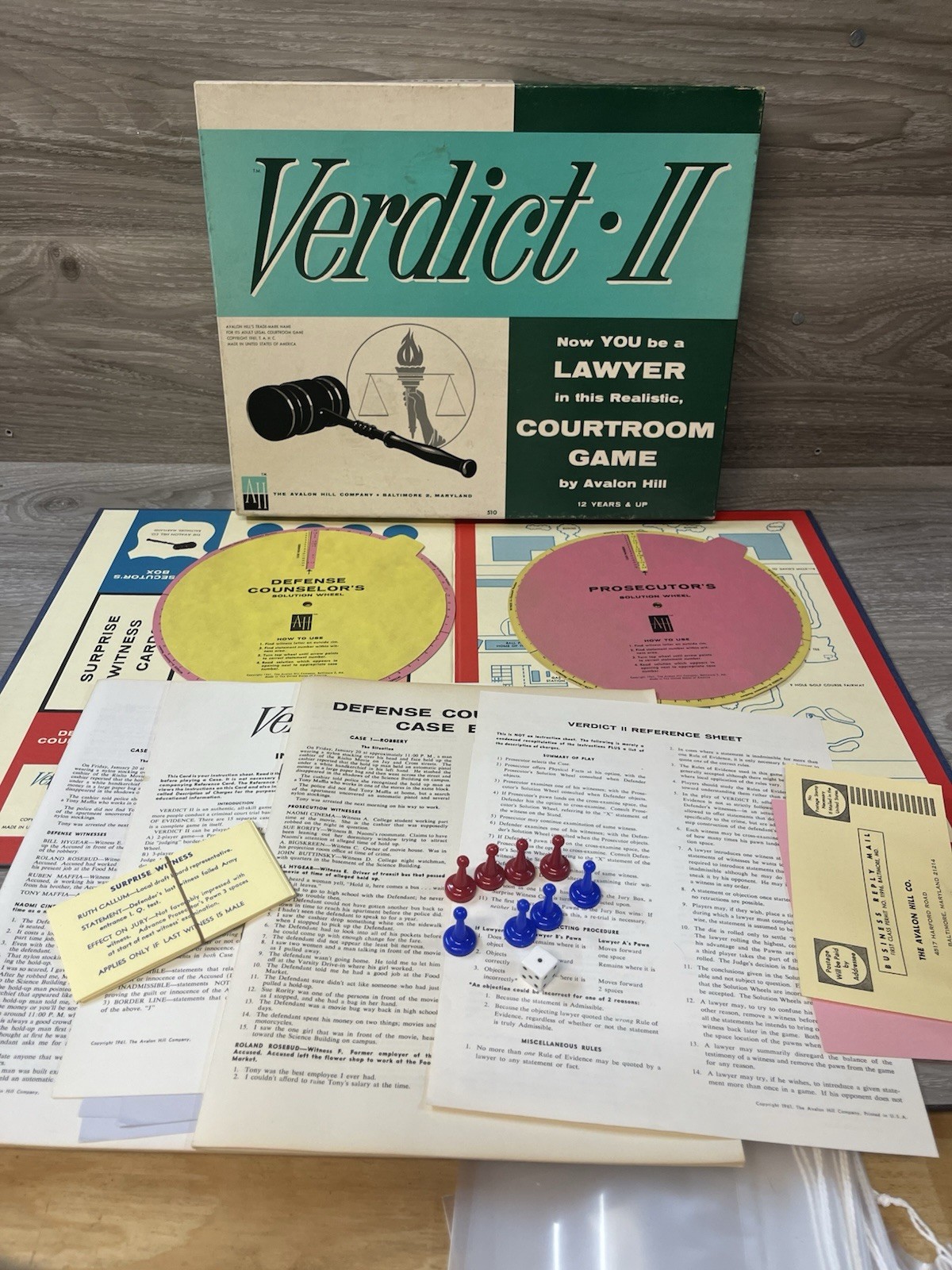 Avalon Hill 1961 : VERDICT II game – Now You are a Lawyer in Courtroom Cases