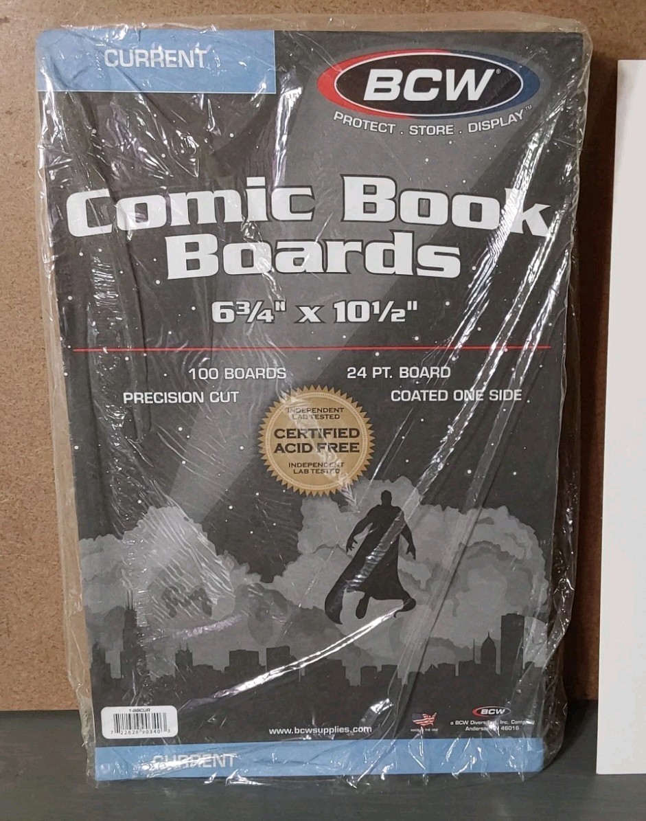 BCW Comic Book Bags Current 6.75×10.5 Coated One Side 24 Pt. Board White