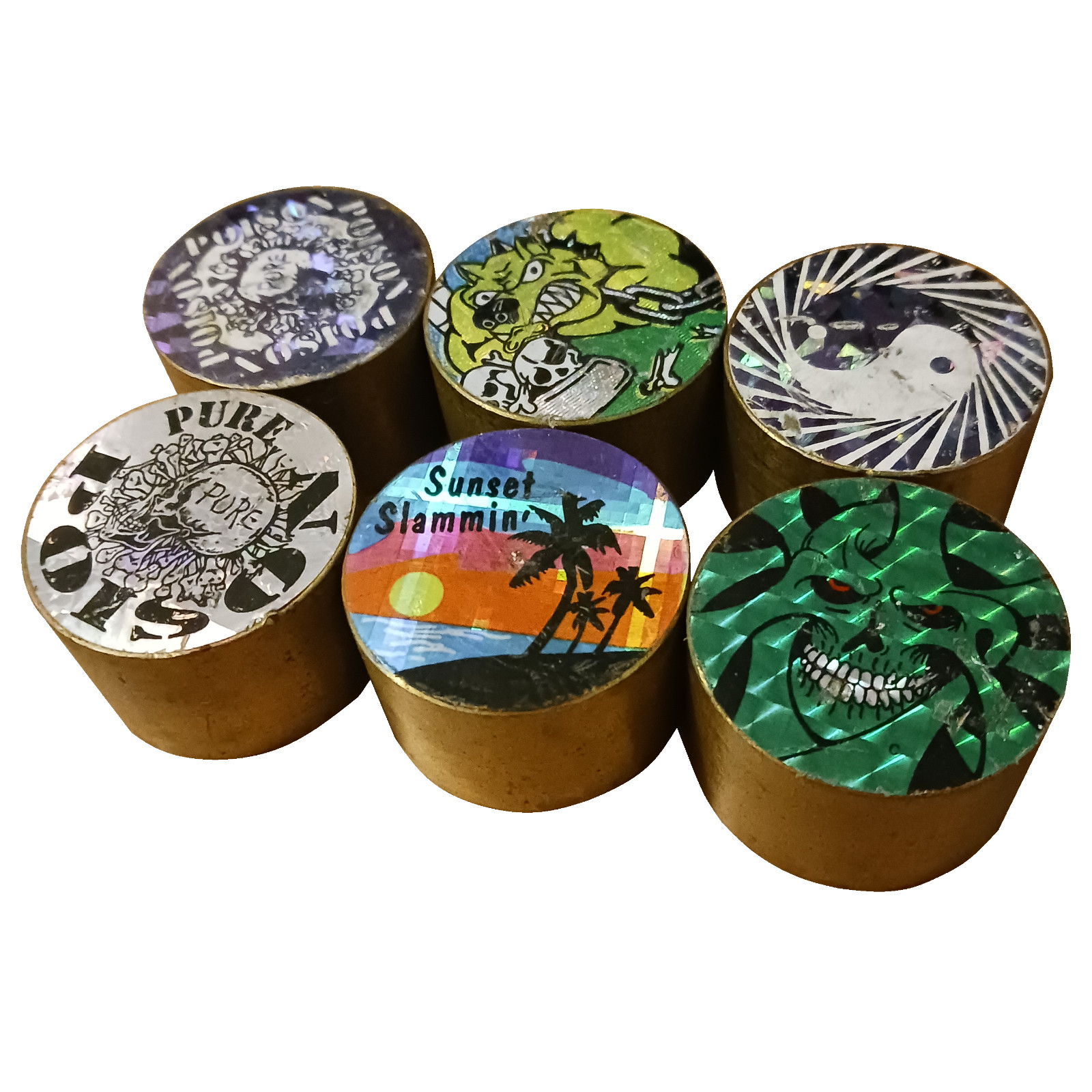 POG, SUPER SLAMMER LOT – 6 Heavy Metal Brass Slammers, Retro/Vintage Toy