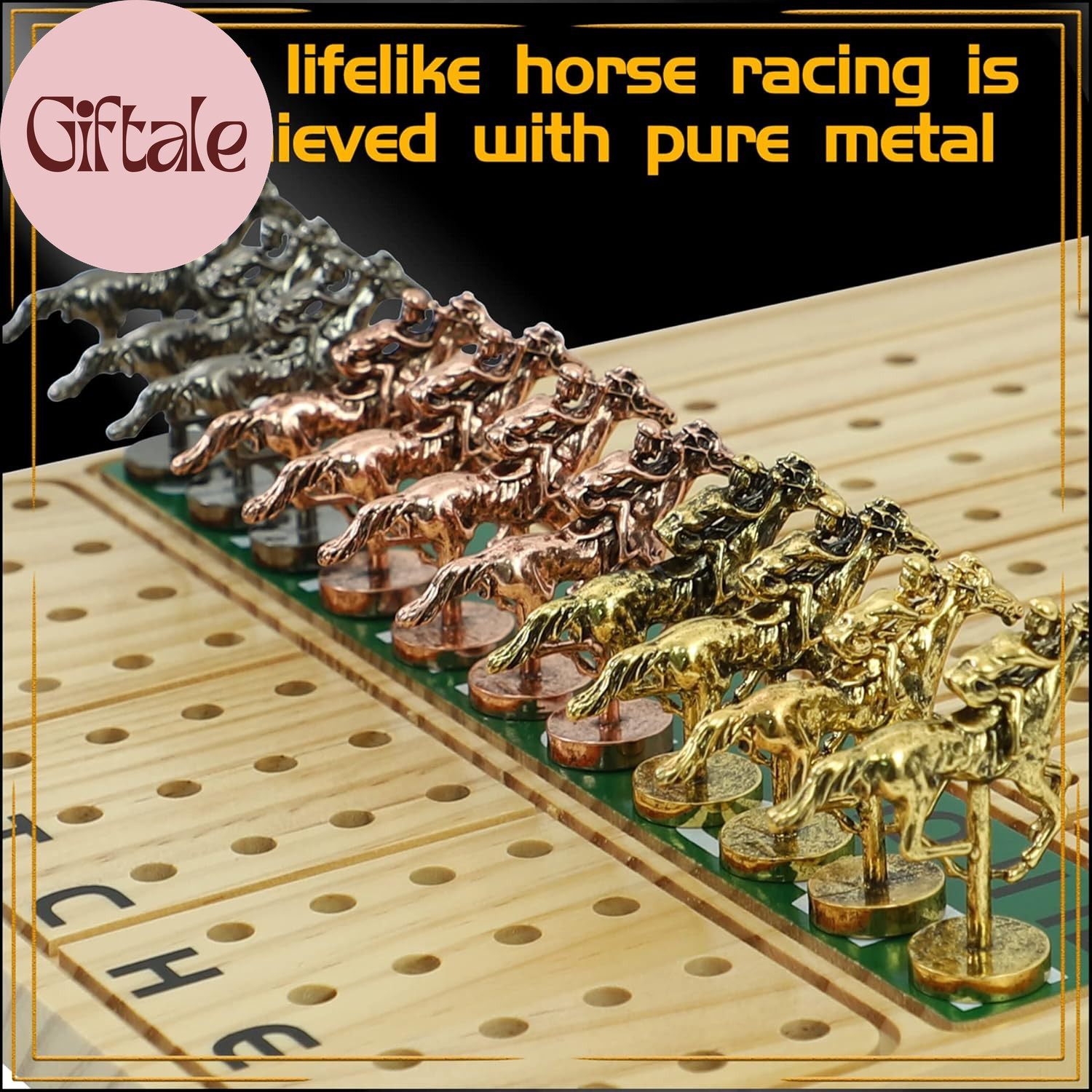 Horse Race Board Game Racing Game Thickened Solid Wood with 11 Luxurious Durable