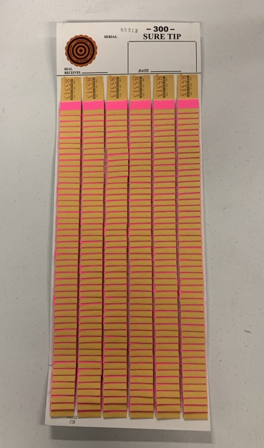 #300 Sure Tip Board (01-300) Raffle/Bingo/Jar Single Tickets 1-Fold Made in USA