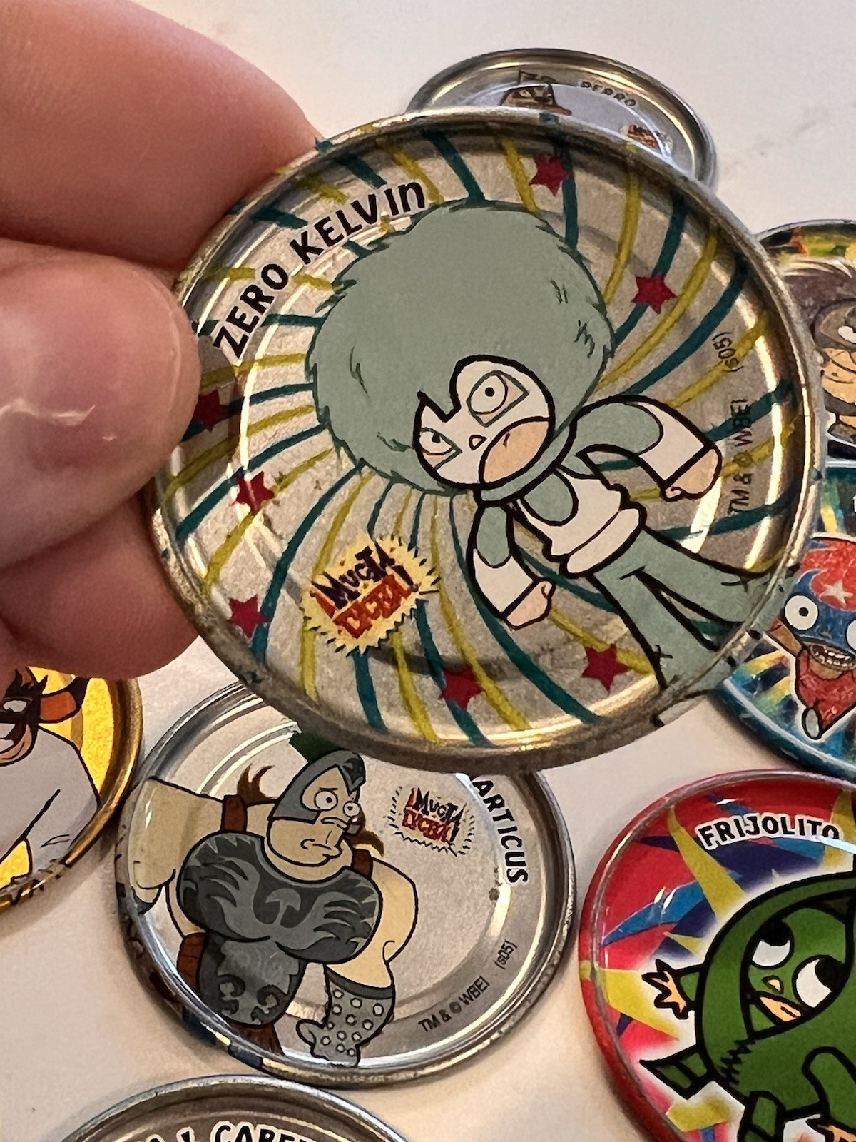 Lot 15 Vintage ¡MUCHA LUCHA! Metalix Tazos Metal Pogs Perro Kelvin Cabeza Rare
