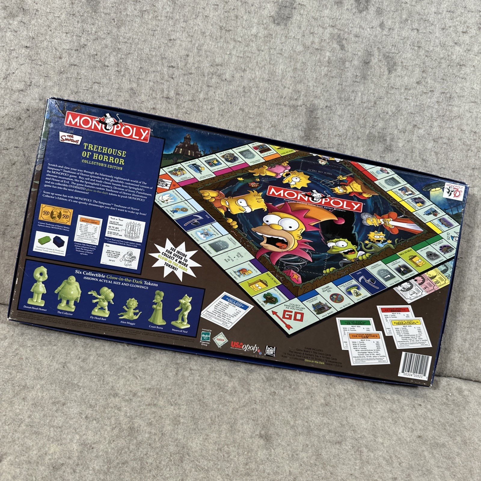 THE SIMPSONS TREE HOUSE HORROR Monopoly GLOW-IN-THE-DARK Board Game Incomplete