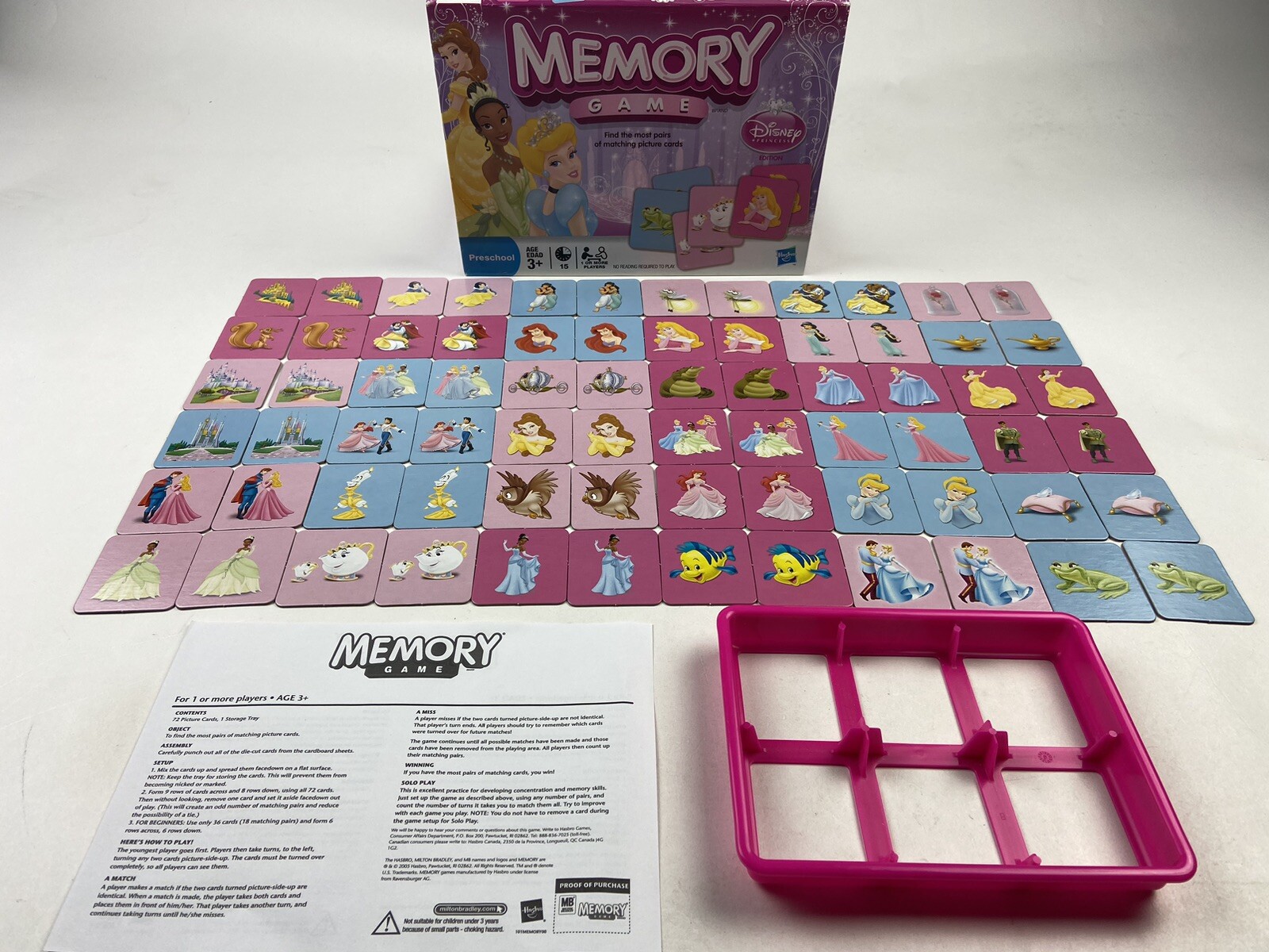 Memory Disney Princess Edition Matching Game By Hasbro 2010 COMPLETE! EUC
