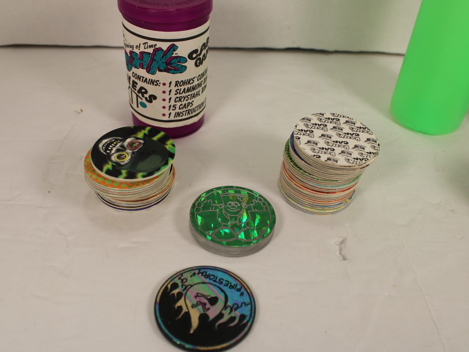90s Nostalgia Lot: Vintage Pogs & Rohks Slammers with Storage Tubes – Huge Colle