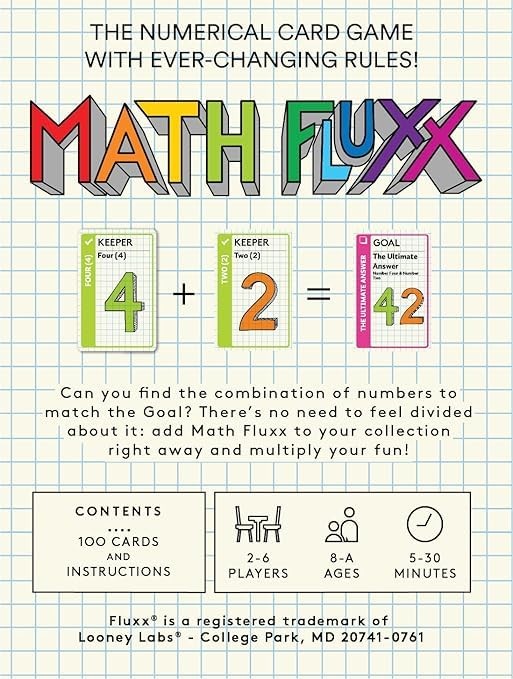 Math Fluxx Card Game for Kids and Adults Fun Educational Family Game Night
