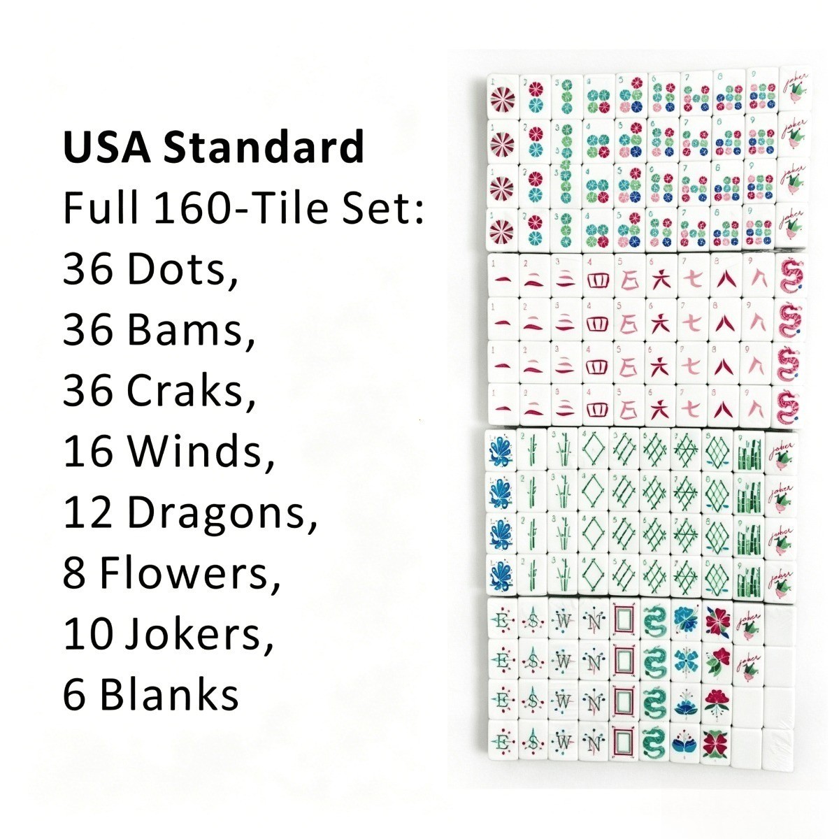 Pink Green White Striped Mahjong Tiles Cute Cartoon Joker Floral Print 160 Set