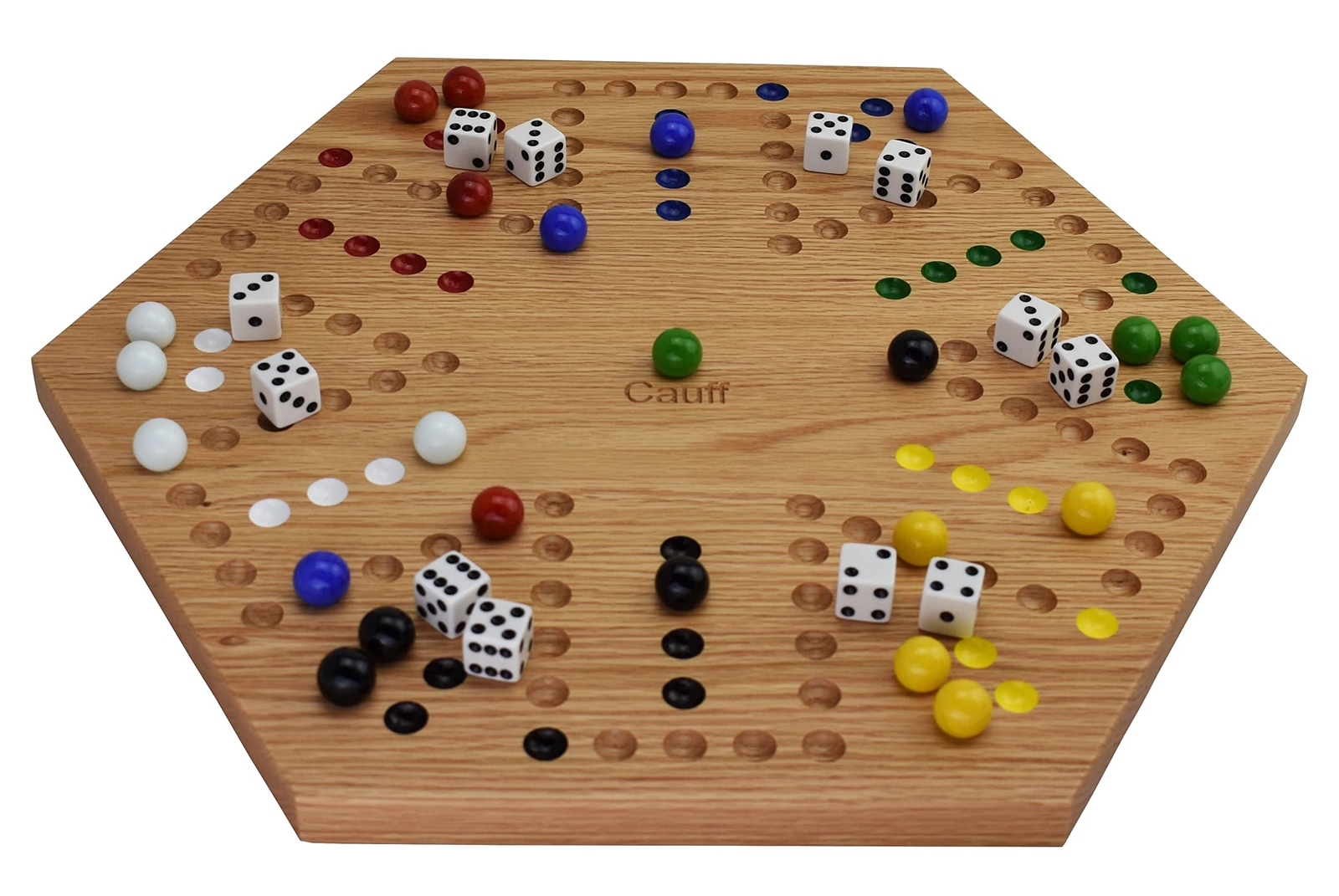 Solid Oak Double Sided Marble Board Game Hand Painted by Cauff 20 inch