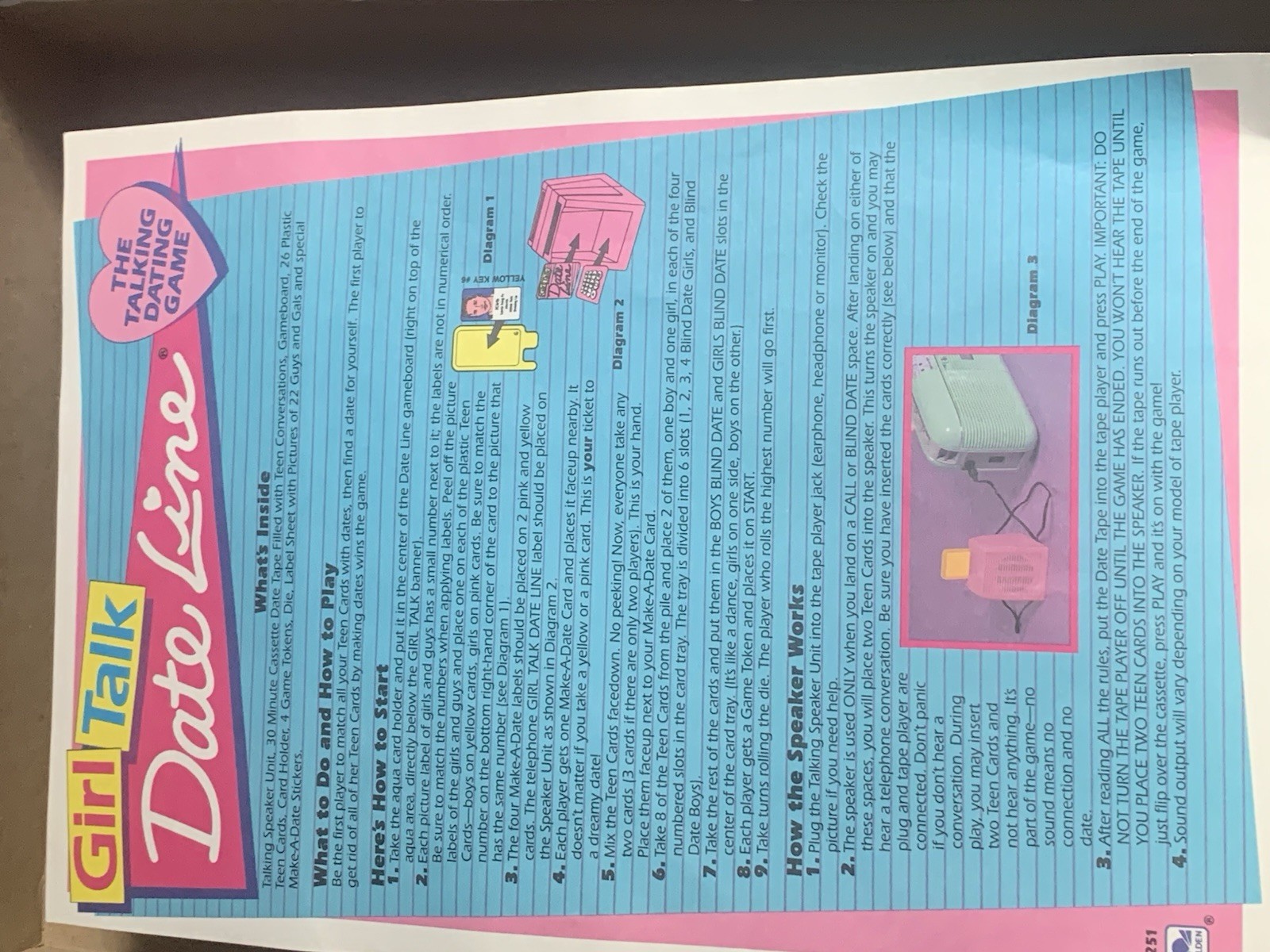 Girl Talk Date Line Board Game Golden Vintage 1989 Complete with Cassette Tape