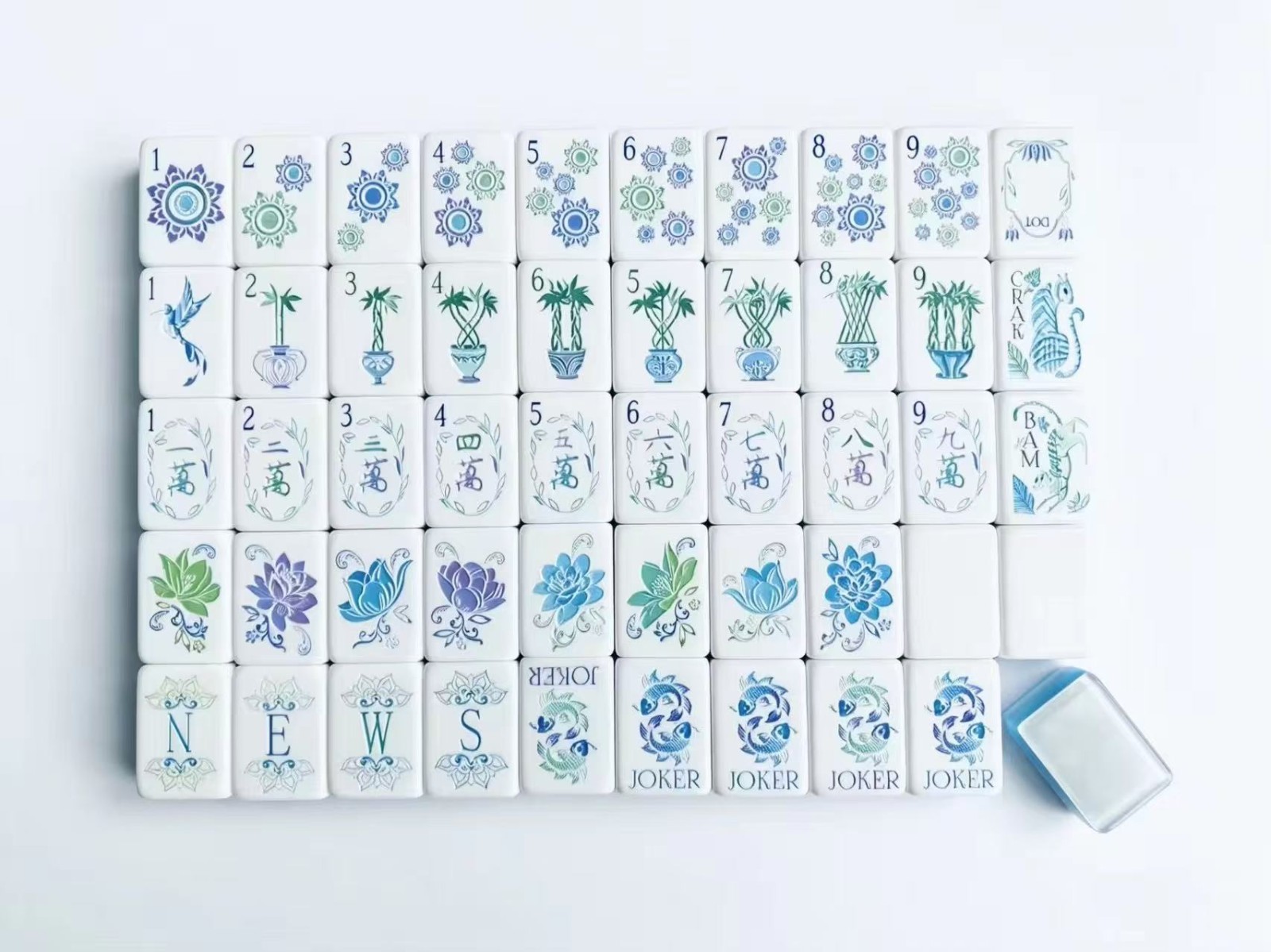 160 trendy glacier blue American-style mahjong tiles, 4 layers of acrylic eng