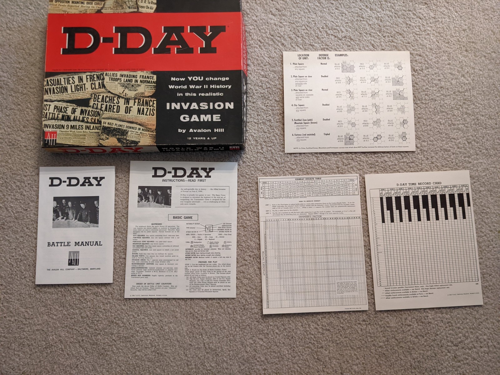 D-Day: World War II Invasion Board Wargame By Avalon Hill. Scorecards Unmarked.