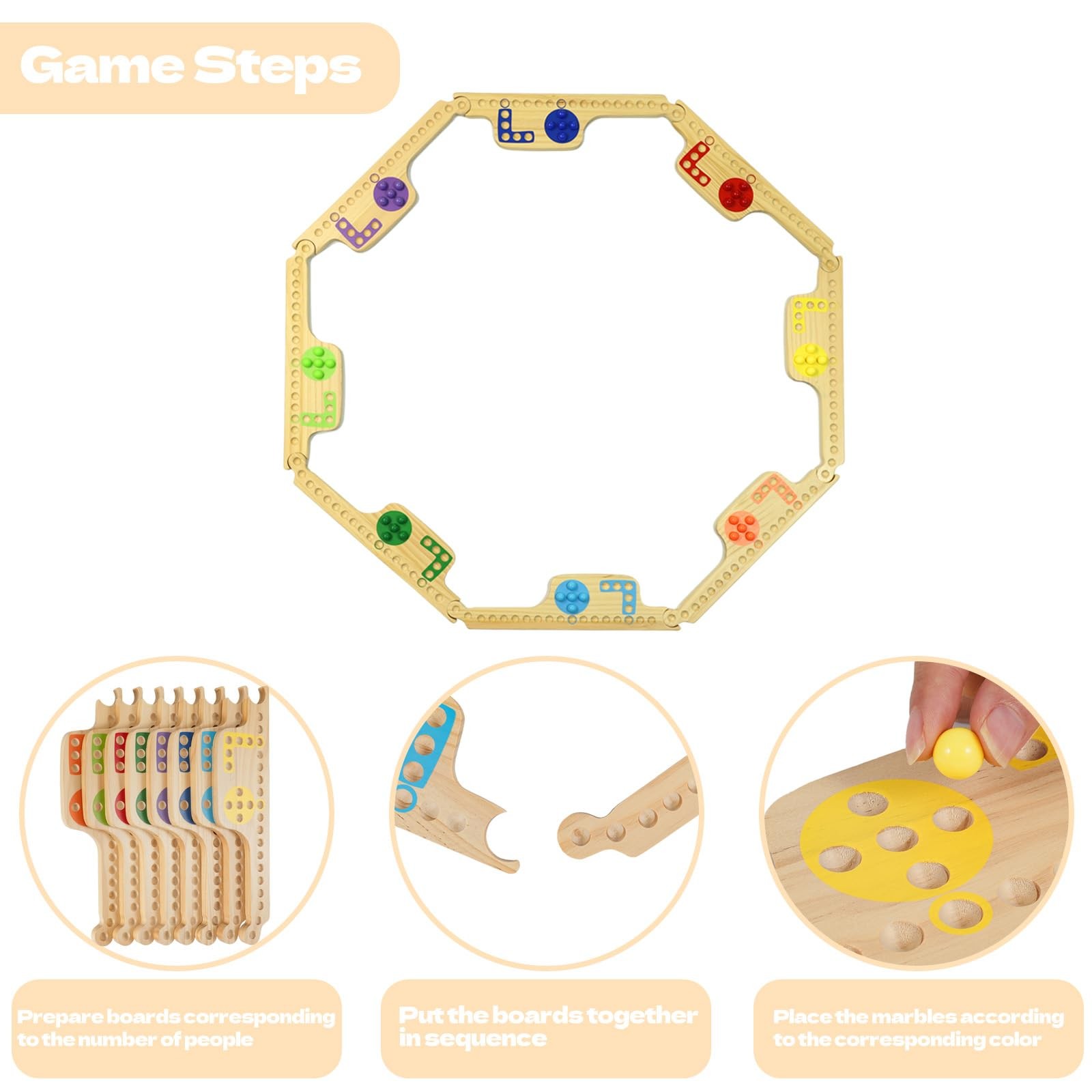 Wooden Jokers and Marbles Game Set 2 to 8 Players Travel Board with Cards