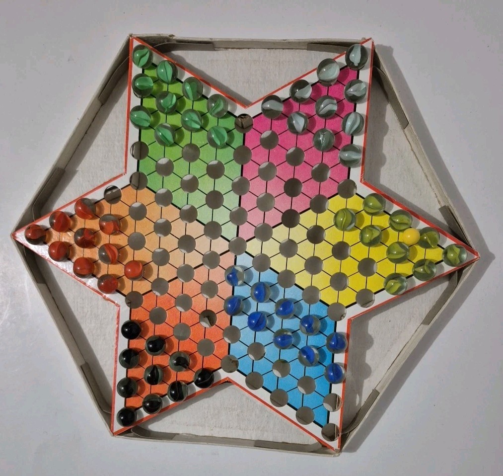 Chinese Checkers PP009 Made in China Schylling Board Game Glass Marbles Complete