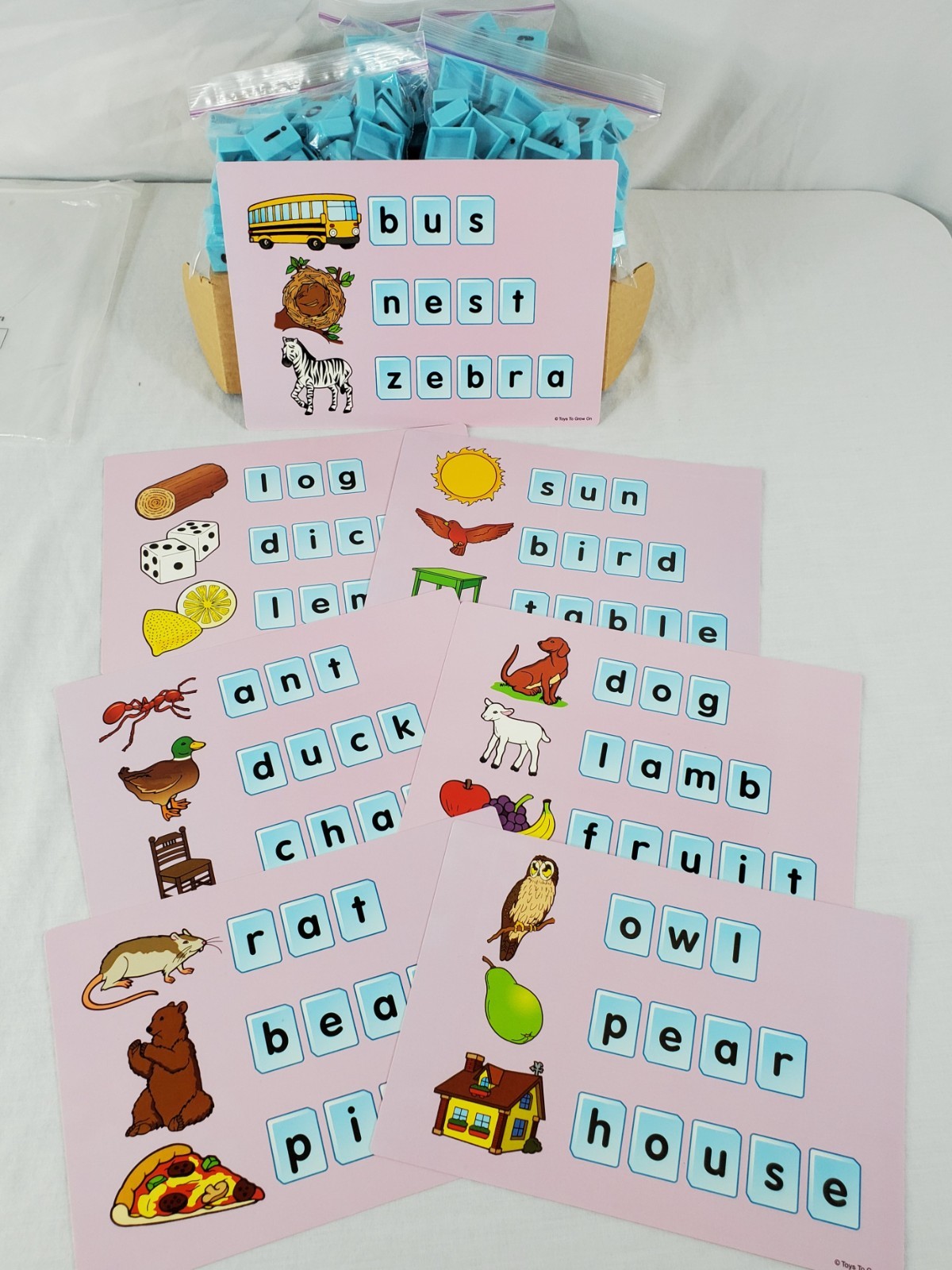 Build-A-Word Game Toys To Grow On #648 Word Cards & Blue Tiles Pre-Owned