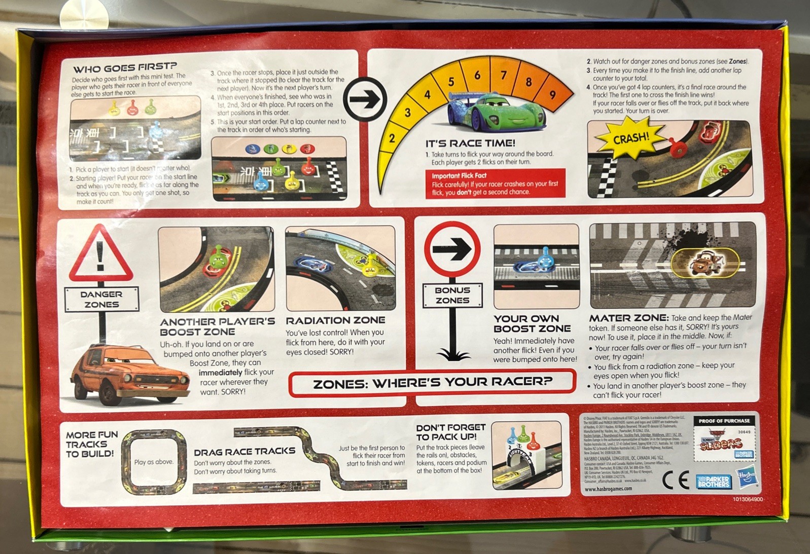 SORRY SLIDERS Disney Pixar CARS 2 Edition Game 2011 Hasbro COMPLETE