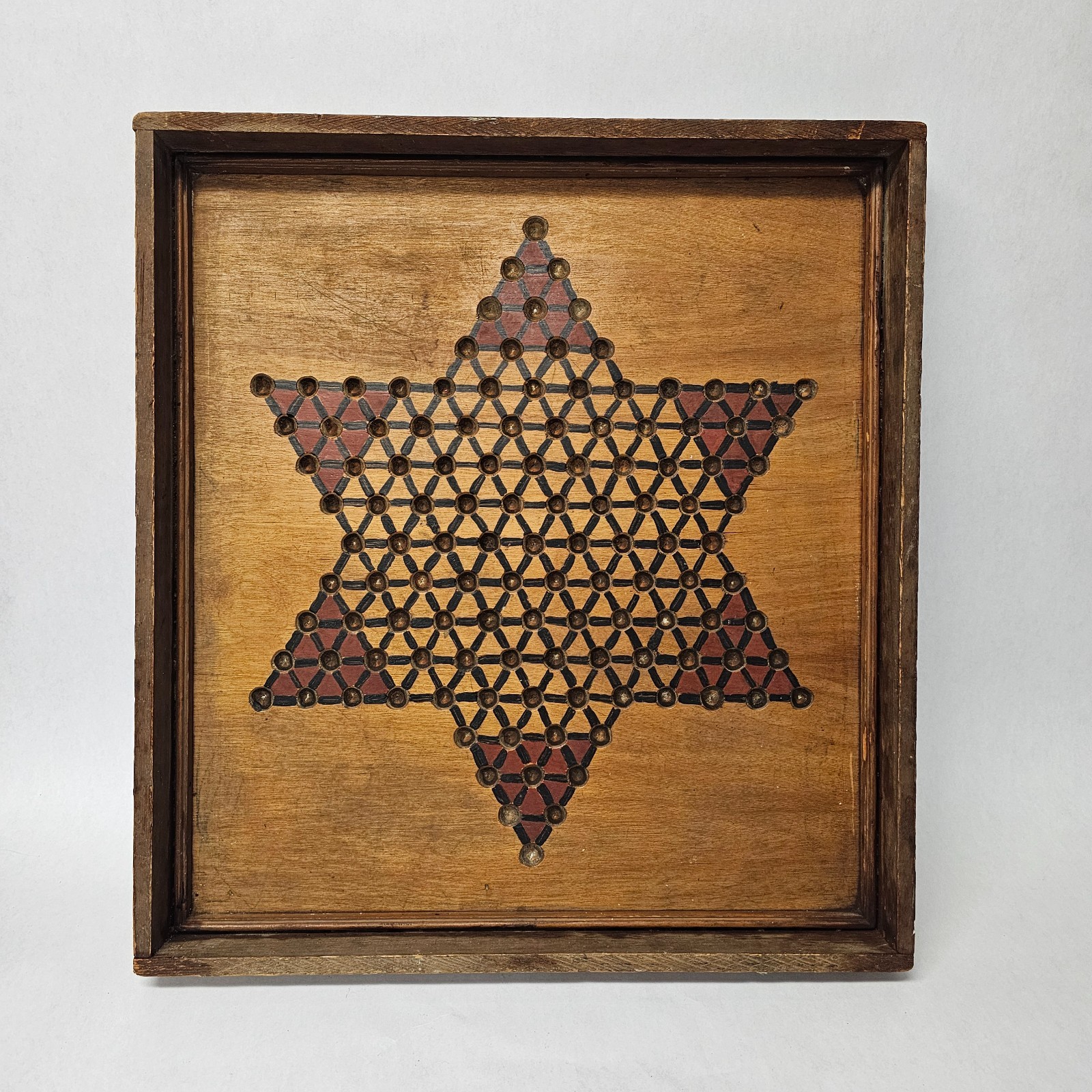 Vintage Wooden Chinese Checkers Board Game Double Sided Handmade Wood