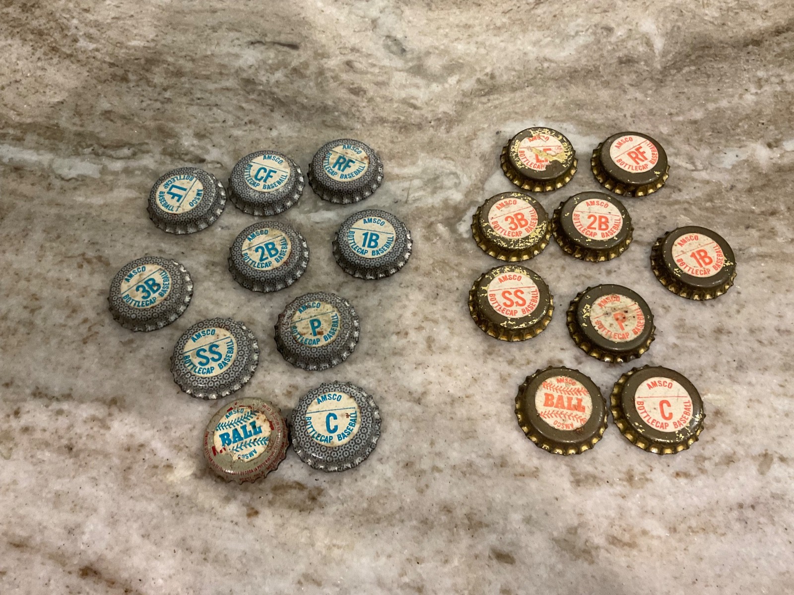 Rare 1960’s AMSCO BASEBALL GAME 19 BOTTLE CAPS