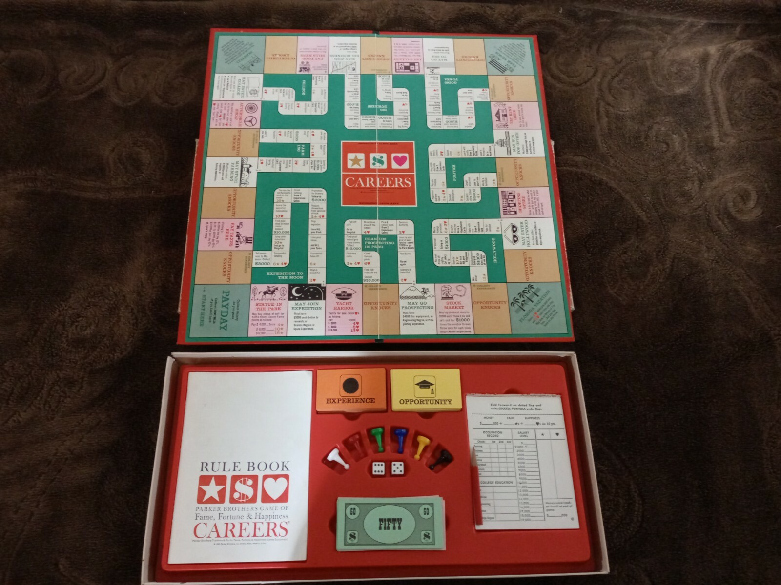 1965 Parker Brothers CAREERS Family Board Game of Fame, Fortune & Happiness CR7A