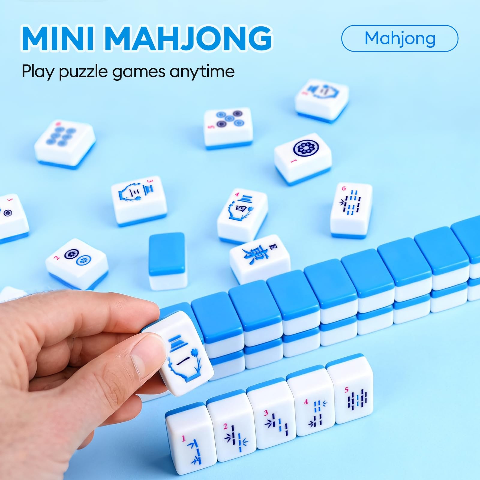 American Mahjong Tile(Only Tiles), 166 Quality Engraved Tiles Blue Backboard,…
