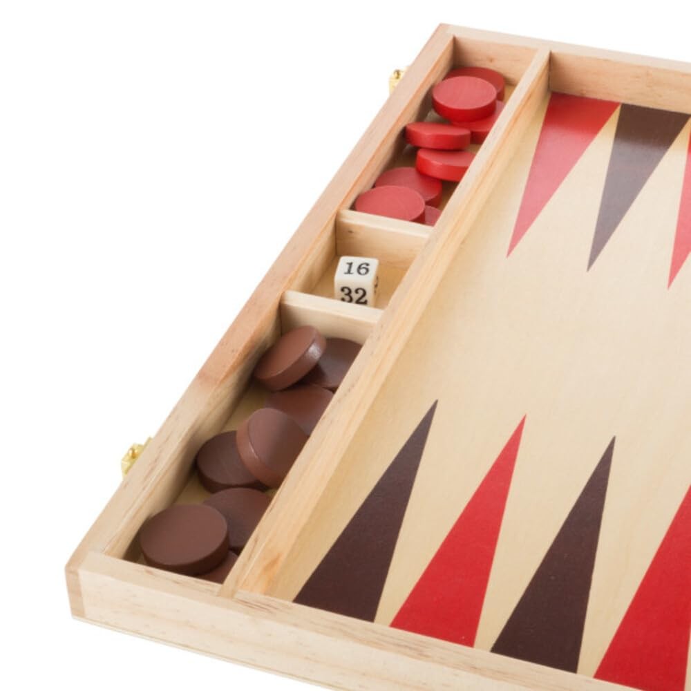 Wood Backgammon Board Game – Complete Set with Folding 15×22 inches, Brown