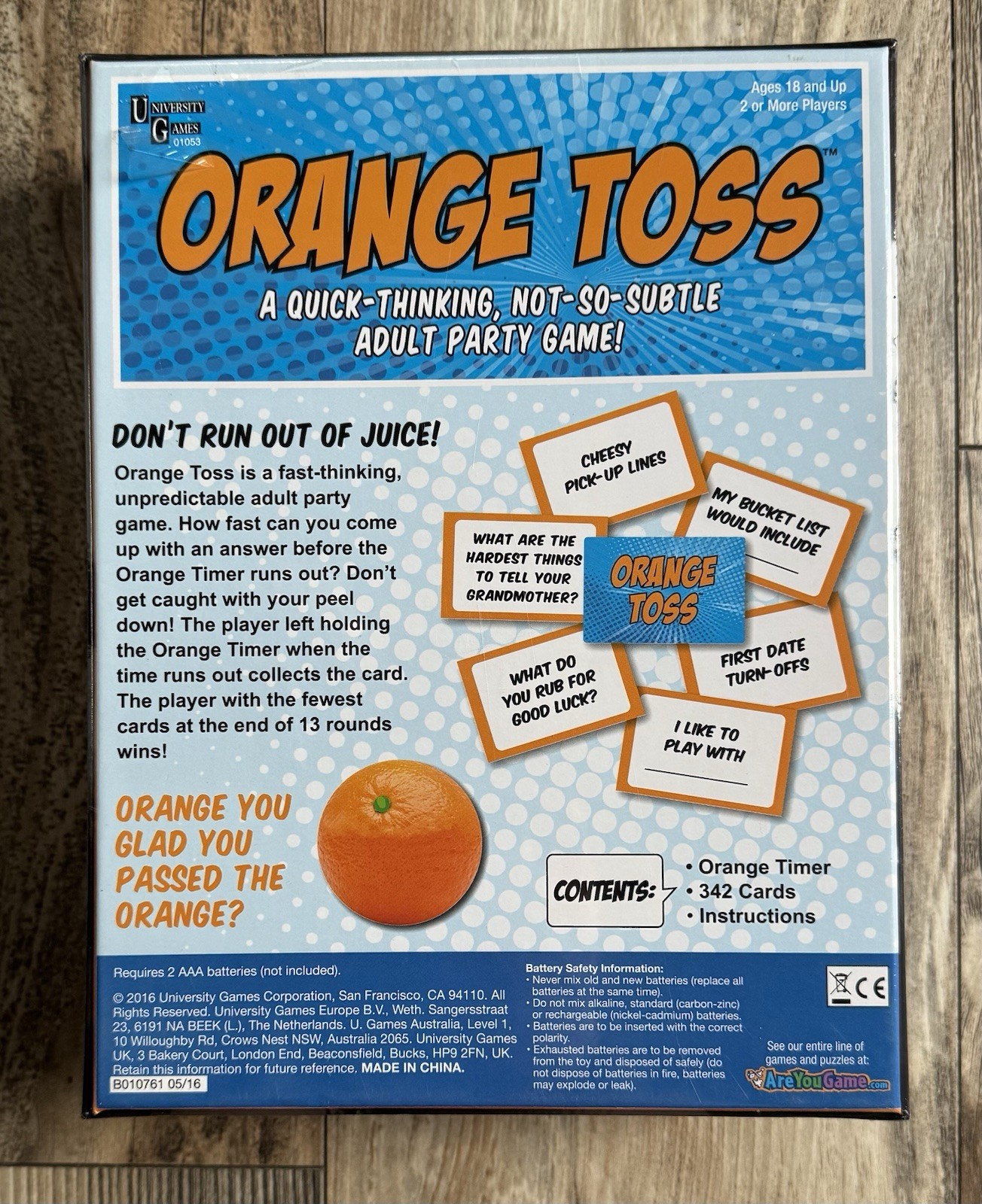 2016 Orange Toss An Adult Party Game by University Games 🌟 BRAND NEW & SEALED!!