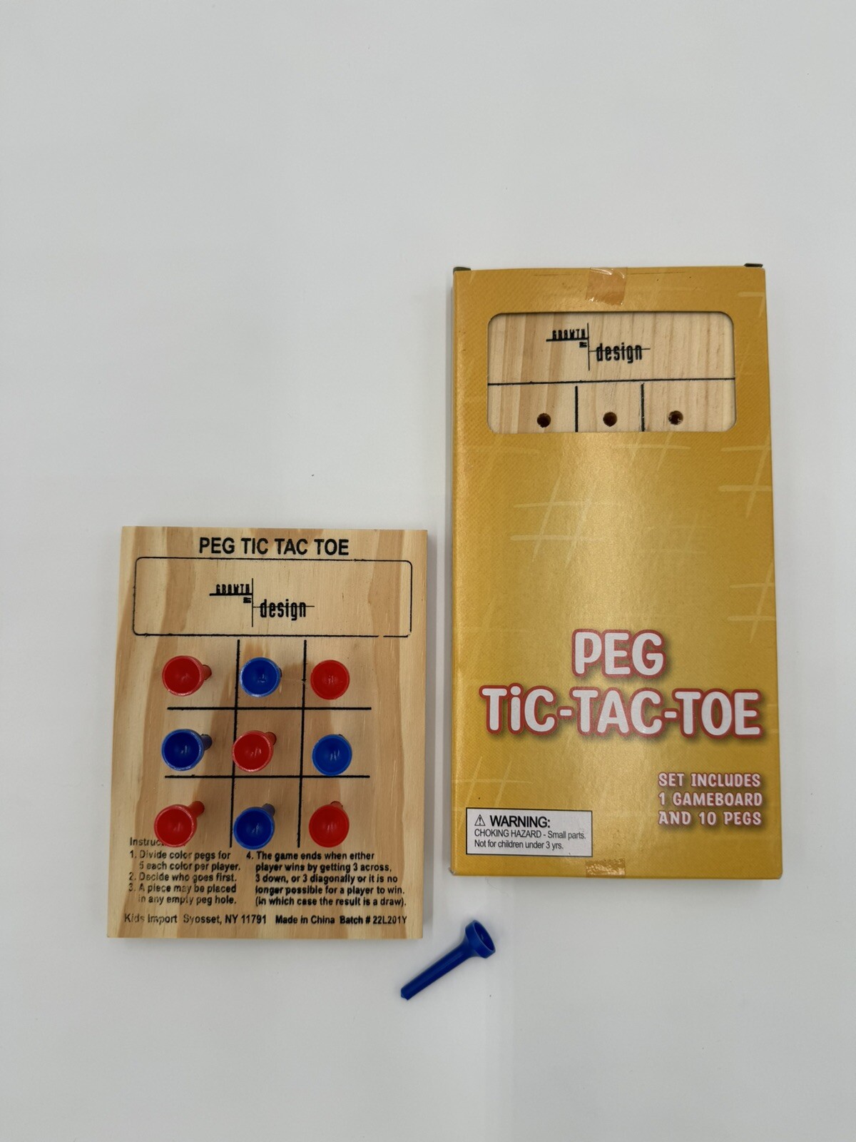 Peg Tic-Tac-Toe Game Wood Board 1 Gameboard 10 Pegs Included Growth by Design