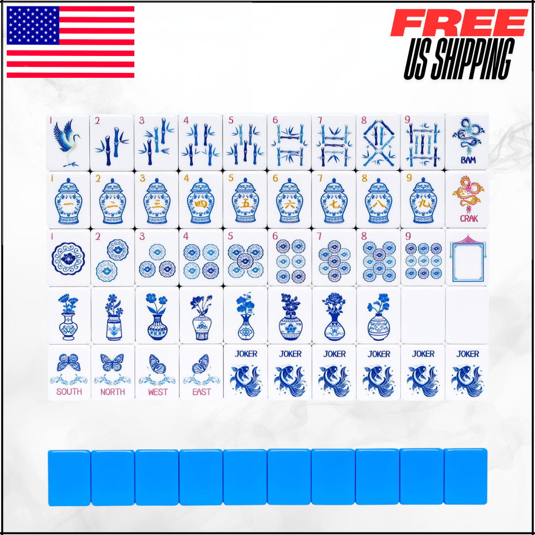 Light Blue American Mahjong Tile Set 160 Engraved Tiles W/ Bag Accessories 1.2″