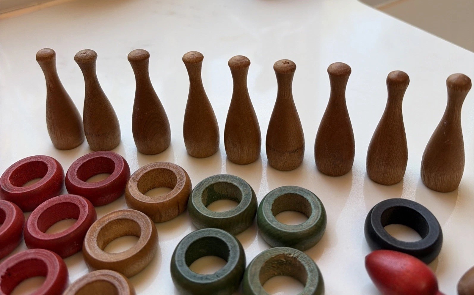 Vintage Wood Carrom Game Pieces, 56 Wood Pieces 10 Paper Numbers