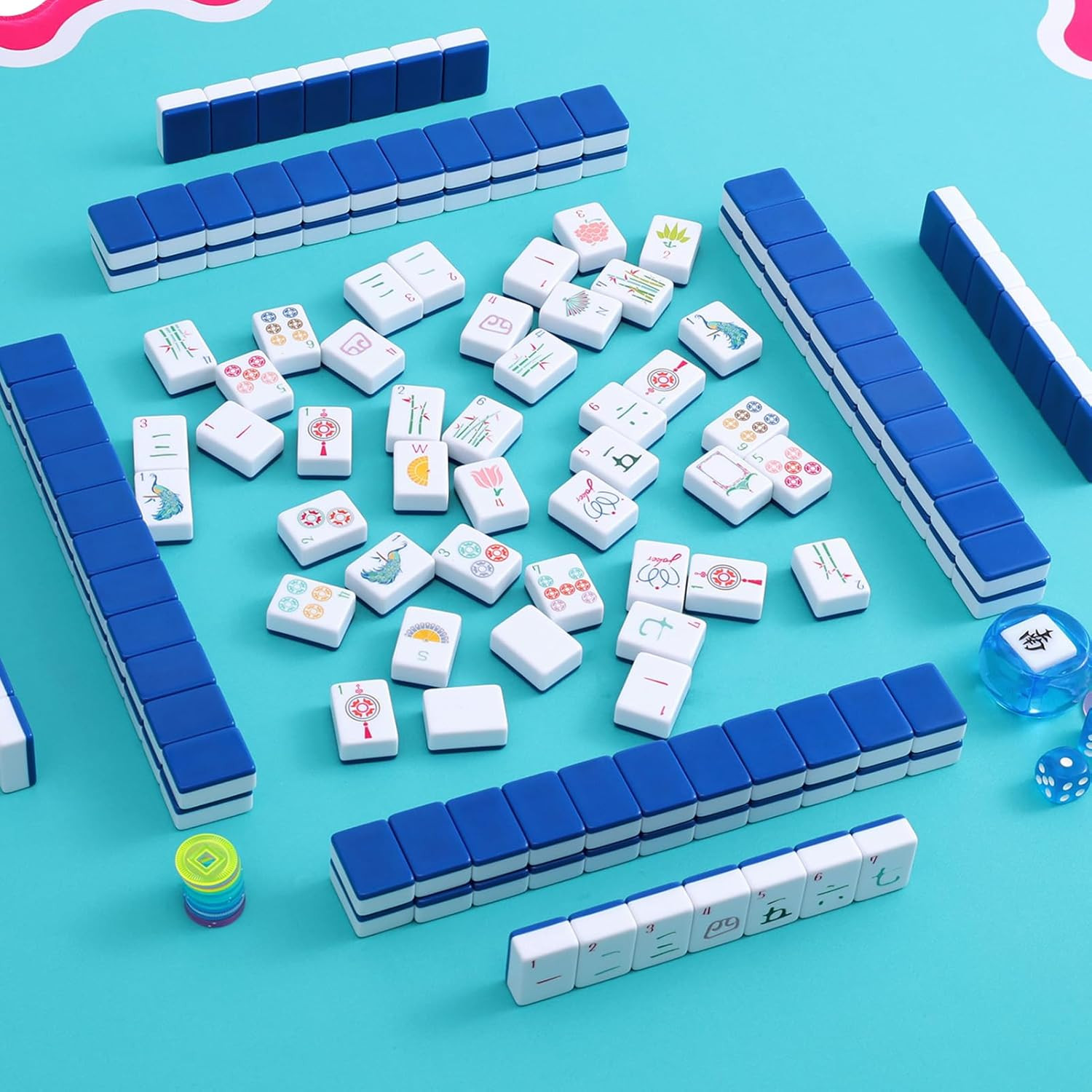 160 Deep Blue Engraved American Mahjong Game Set with Carrying Bag and Accessori