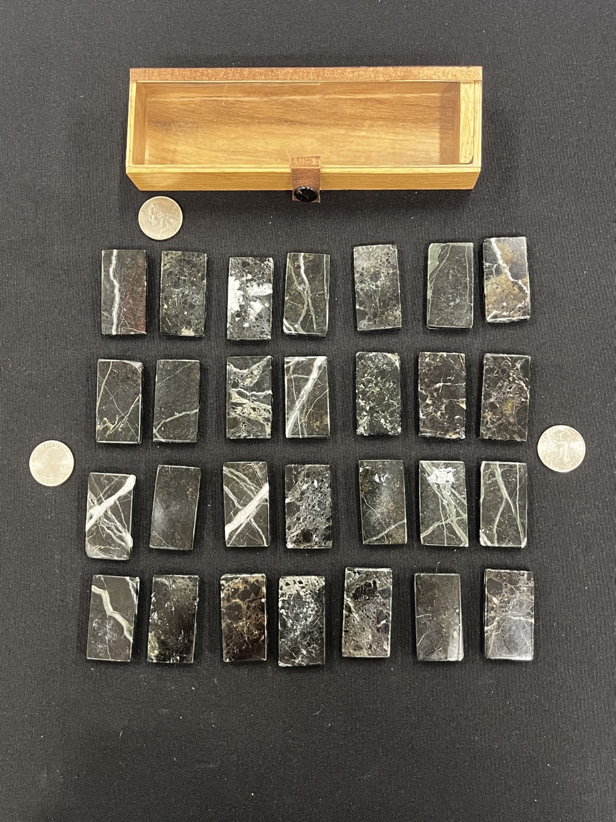 29pc Domino Set Polished Black & White Marble + Case Pakistan Never Used NEW