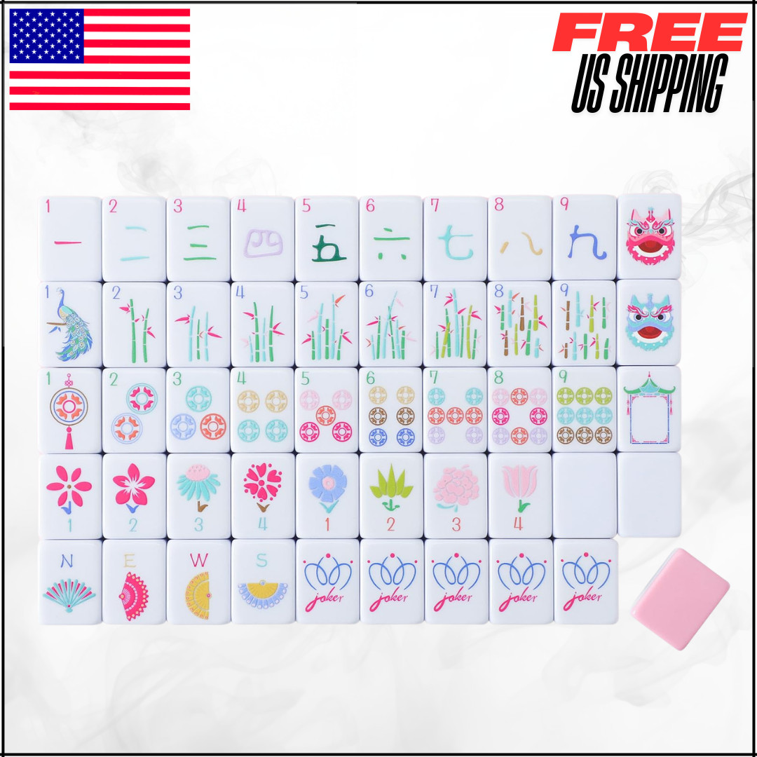 Pink American Printed Mahjong Game Set W/ Carrying Bag Accessories 1.2″ 160PC