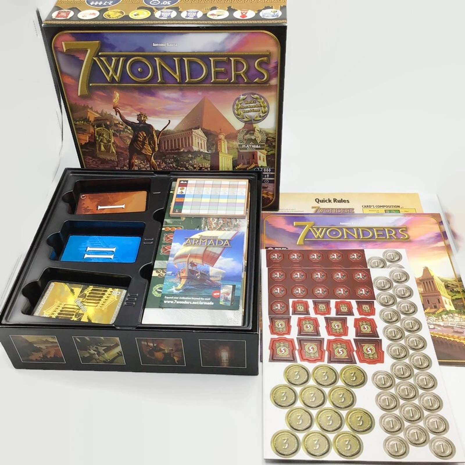 7 Wonders Board Game Antoine Bauza Repos Unpunched Complete Open Box 2010