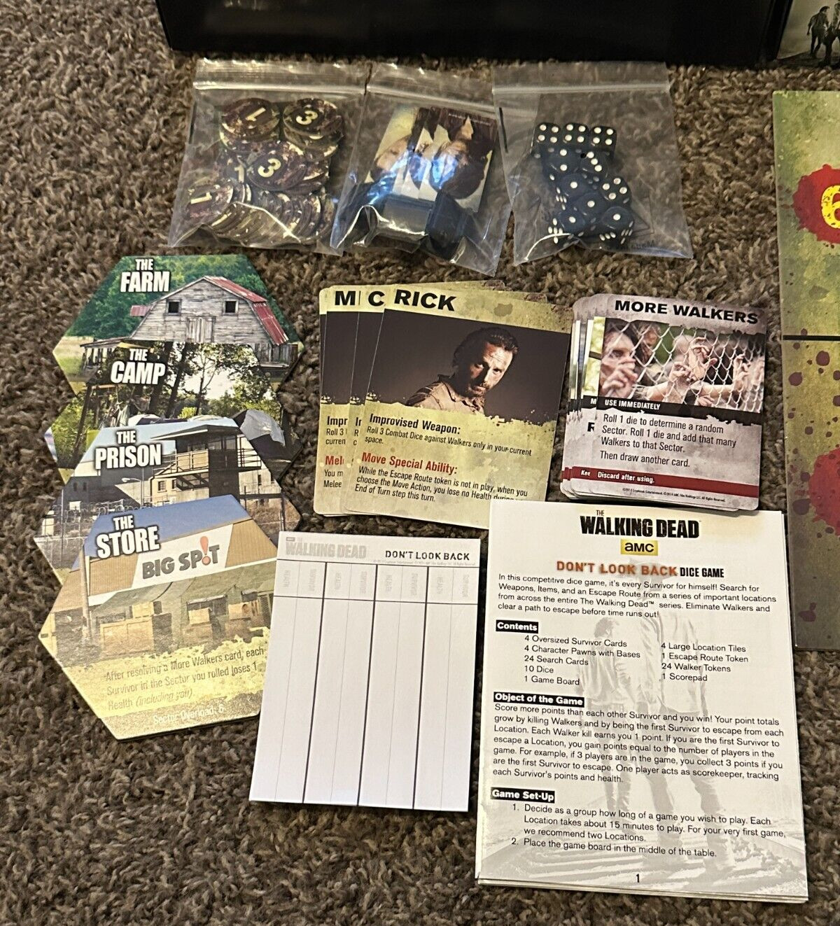 The Walking Dead: Don’t Look Back- Dice Game by Cryptozoic – Complete ALL PIECES