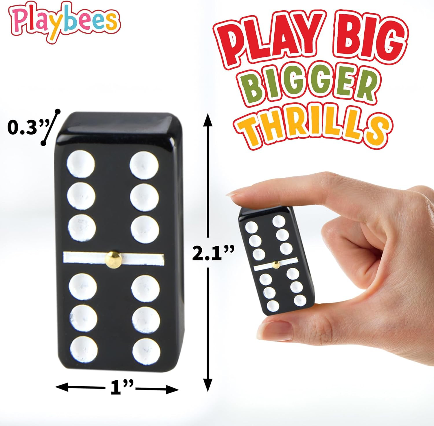 Playbees Jumbo Double Six Dominoes Set – 28 Black Classic Tiles in Faux Leather
