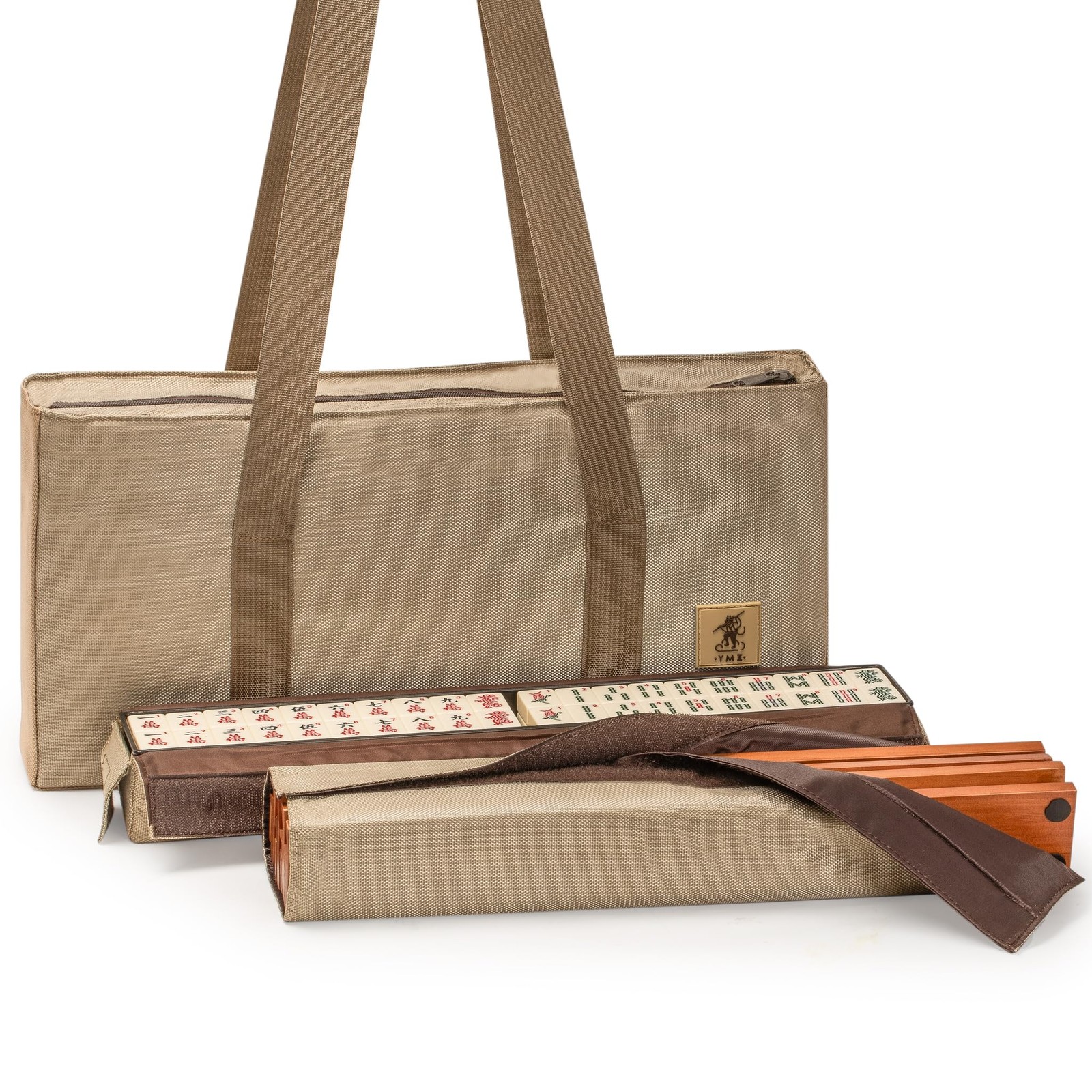 Yellow Mountain Imports American Mahjong Set Mojave Ivory Brown Case Racks