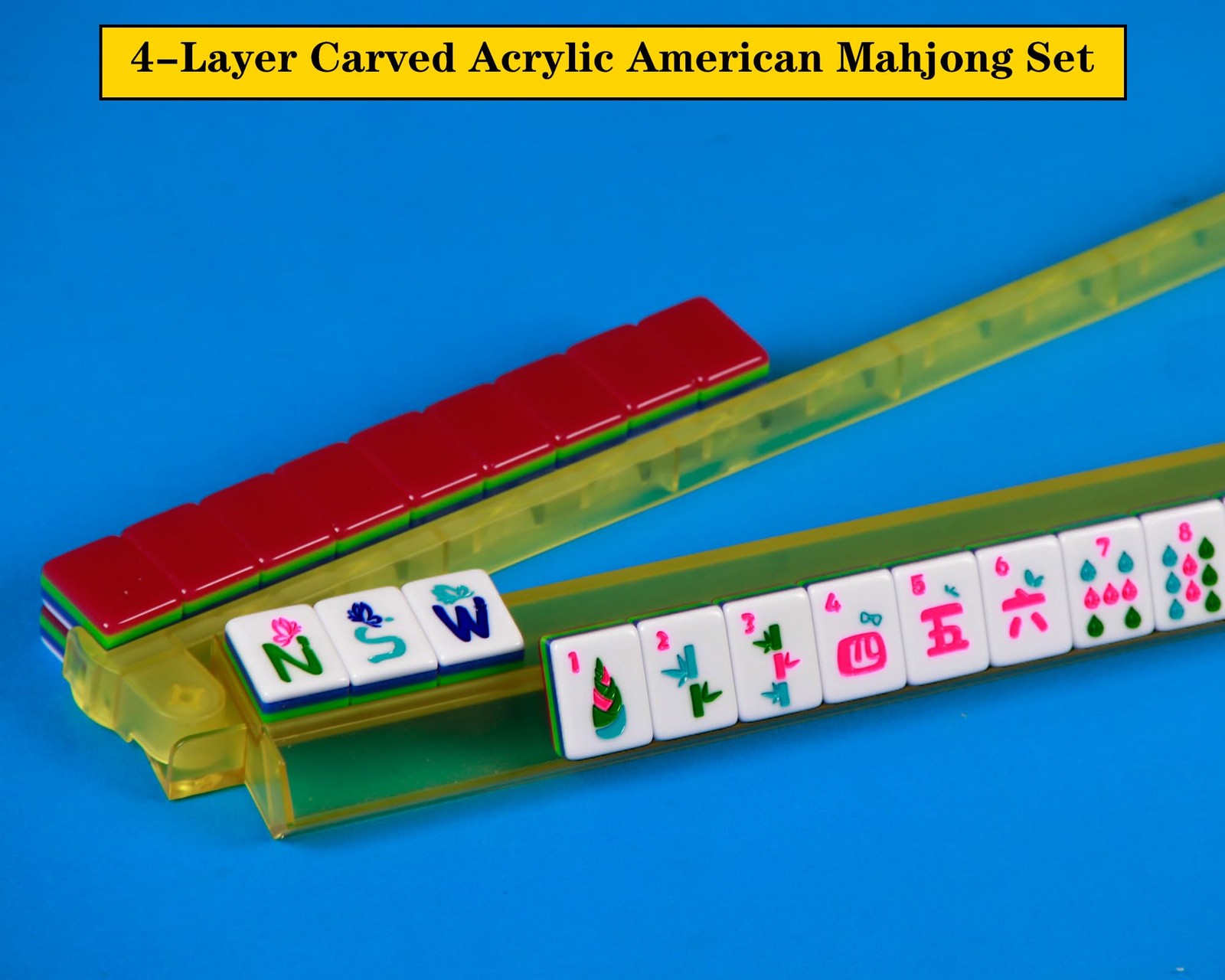 YANMEIYA 4 Layer Mahjong Tile Set 1.2-inch Acrylic American Mahjong Set 166 M…