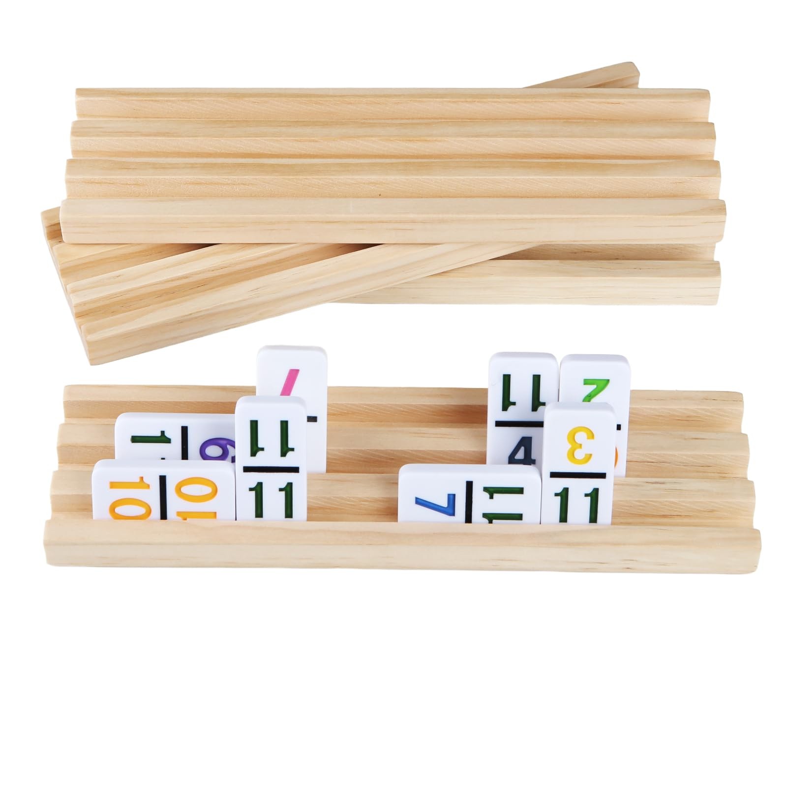 4pc Wooden Domino Trays, Mexican Train Domino Racks Set, Double 12 Tiles Domi