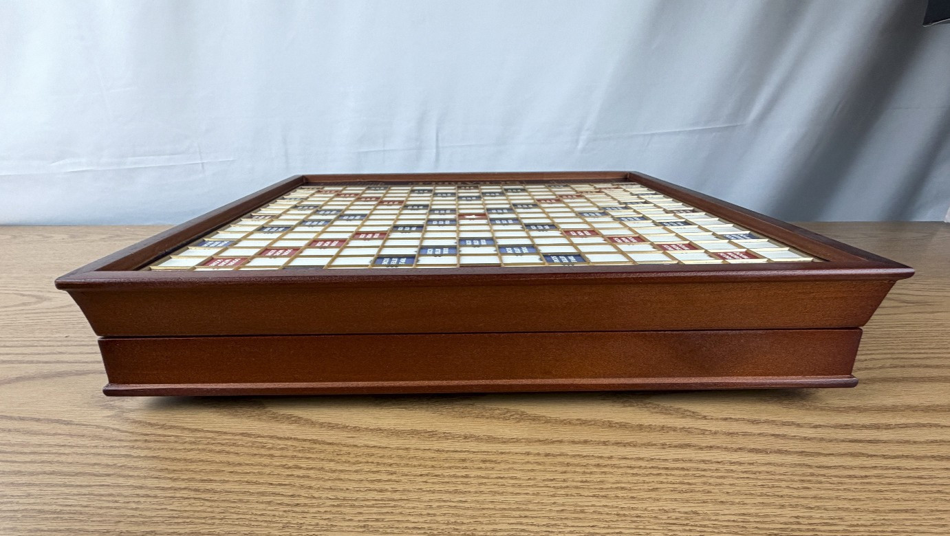 Scrabble Deluxe Classic Edition Wood Rotating Turntable Board Game Open Box