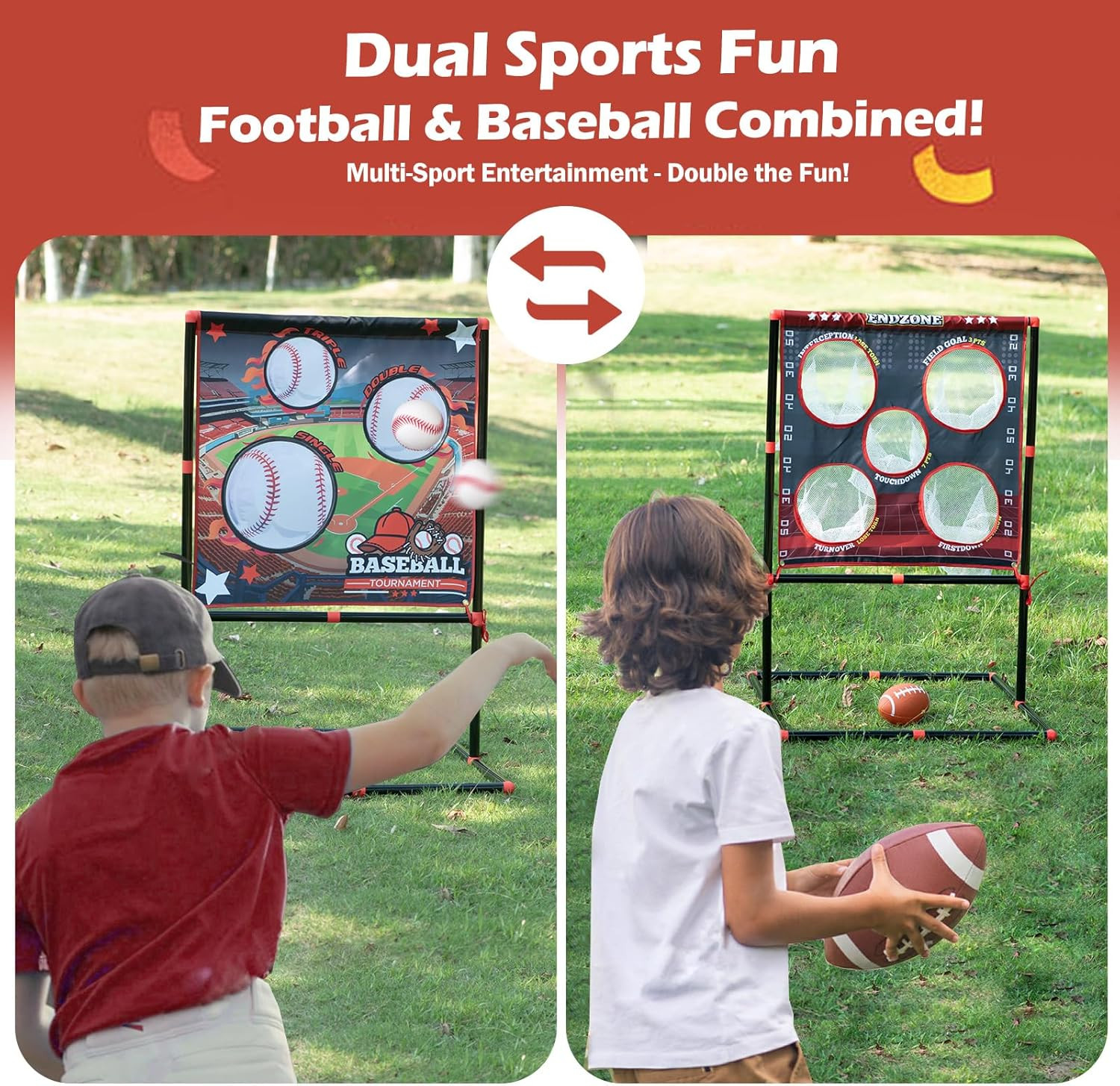 2-In-1 Football & Baseball Toss Game for Kids Ages 3-8 – Outdoor Garden Toy