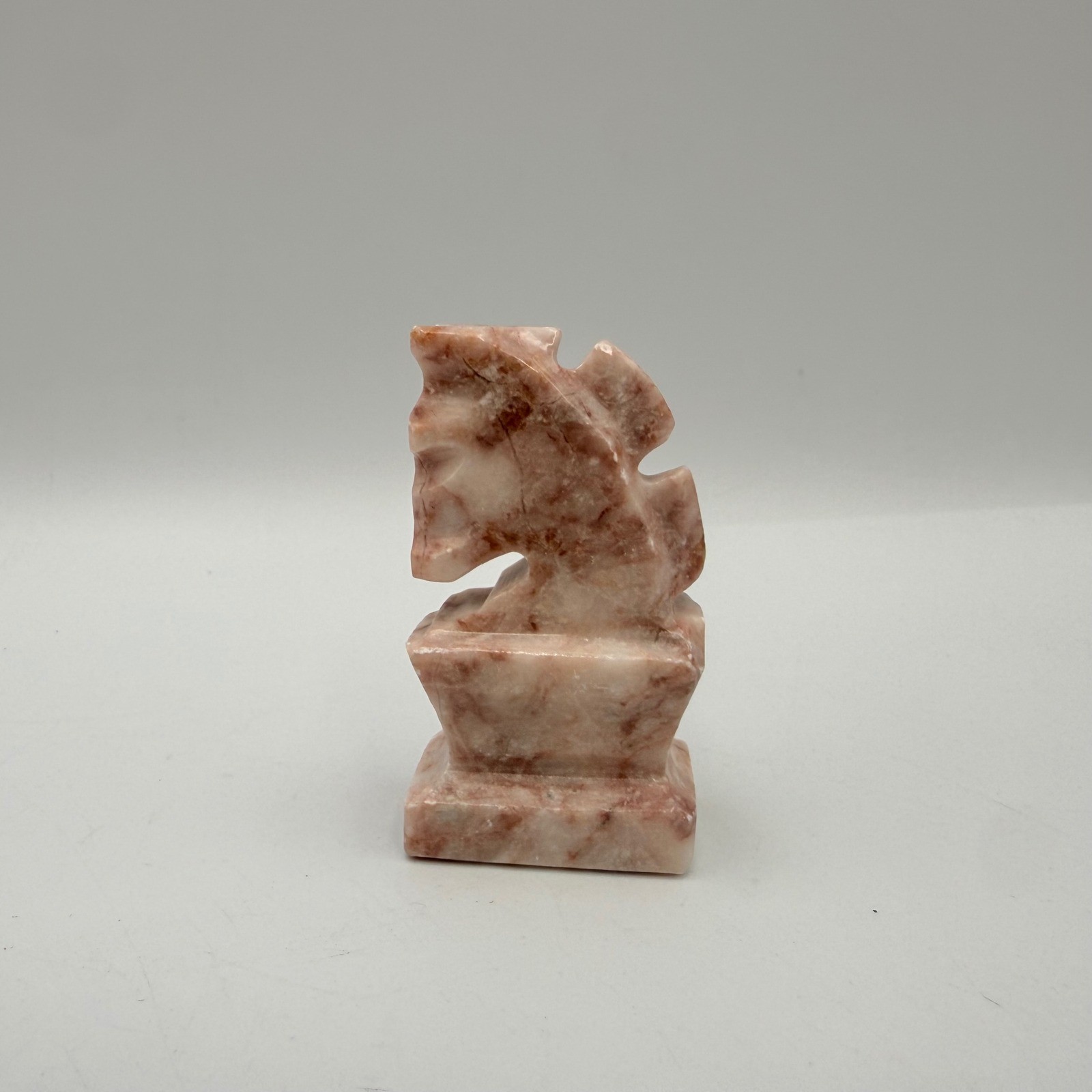 Vintage Pink Soapstone Knight Chess Piece Hand Carved Marbled Stone Figurine