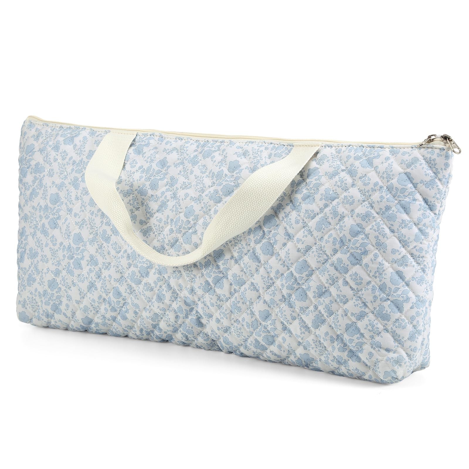 Empty Mahjong Bag 21.6 x 9.8 x 3.2 Inches Thickened Quilted Blue Printed Flor…