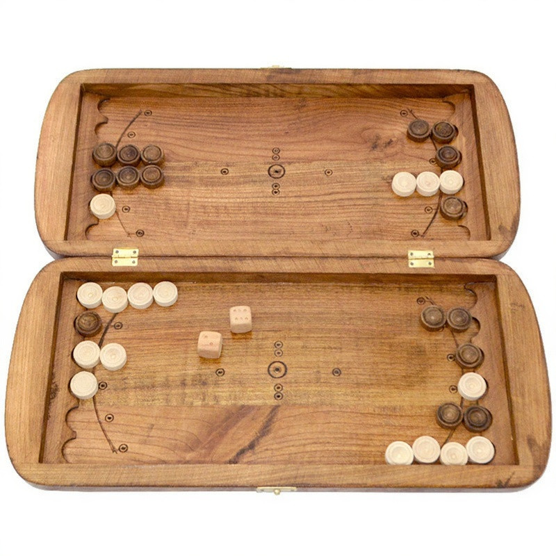 Handmade Wooden Backgammon Set “Champion” – Large Carved Board 16.5×15 in