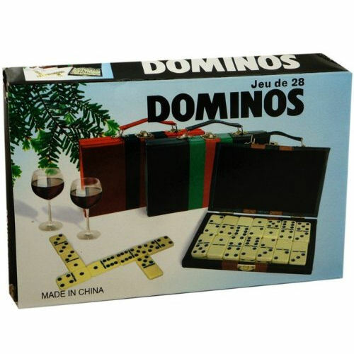 DOMINOES DOUBLE SIX LEATHERETTE CASE STANDARD SIZE TILE THICK 28 PC DOMINO GAME