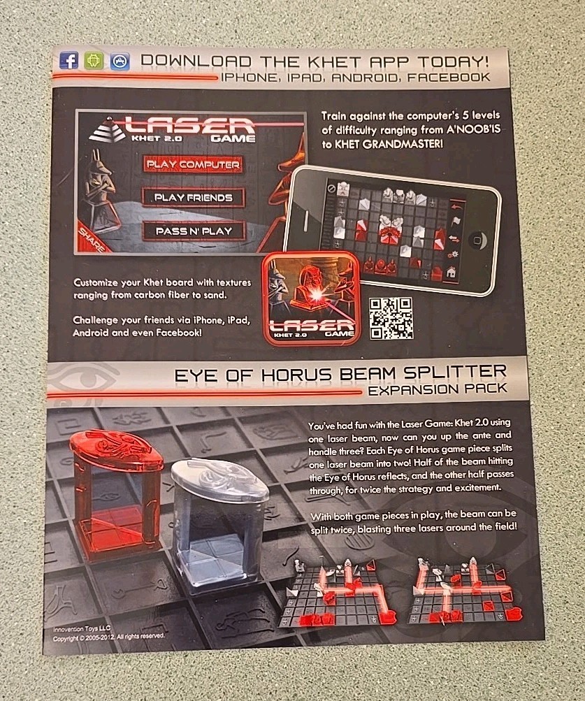 Laser Khet 2.0 Board Game Strategy Mensa ~ 100% COMPLETE, TESTED WORKS