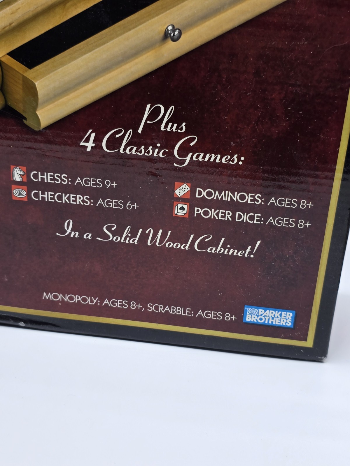 2007 Monopoly, Scrabble & 4 Classic Games Solid Wood Cabinet NEW IN BOX