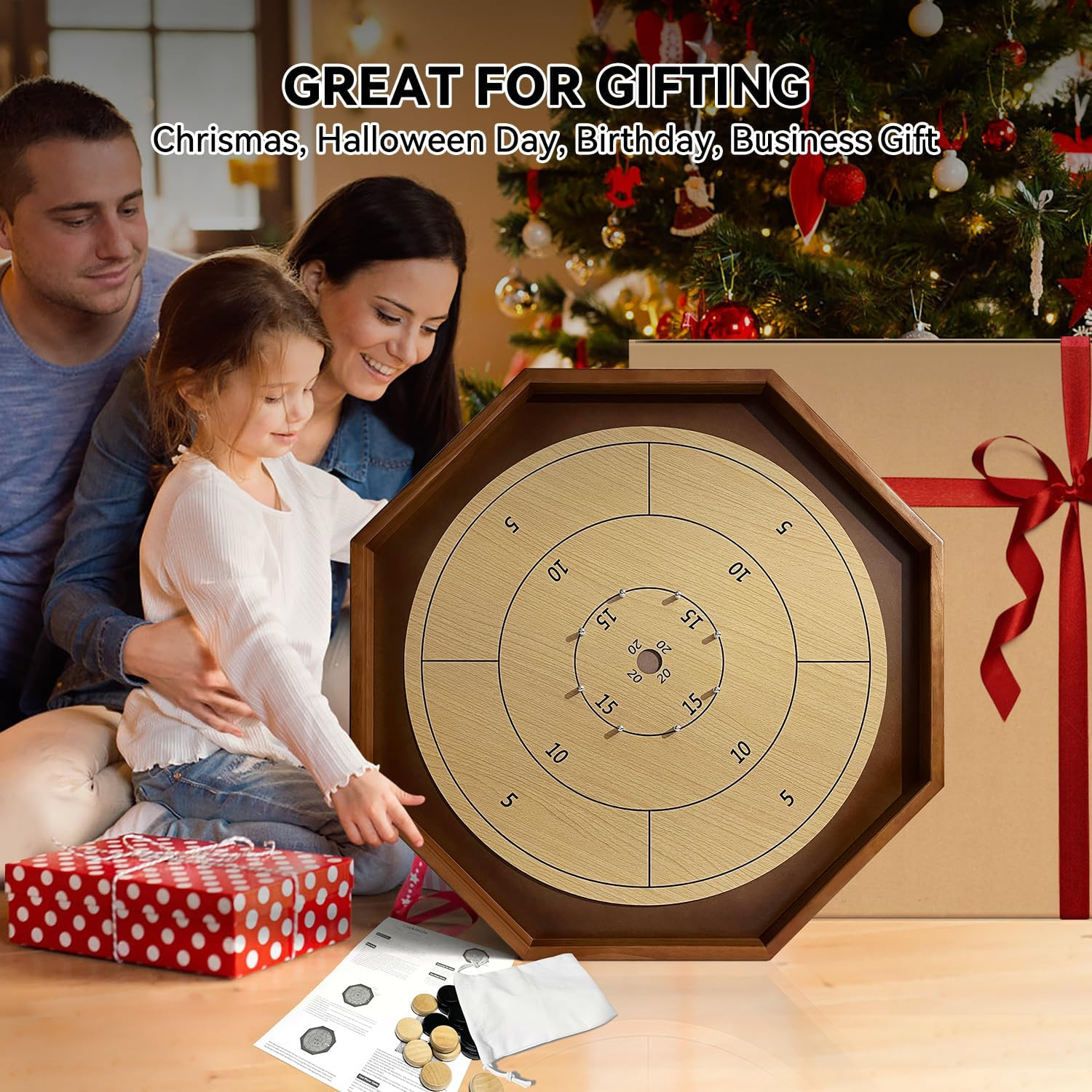 30 Inch Tournament Crokinole Board Game, 2 in 1 Crokinole and Checkers with 26”