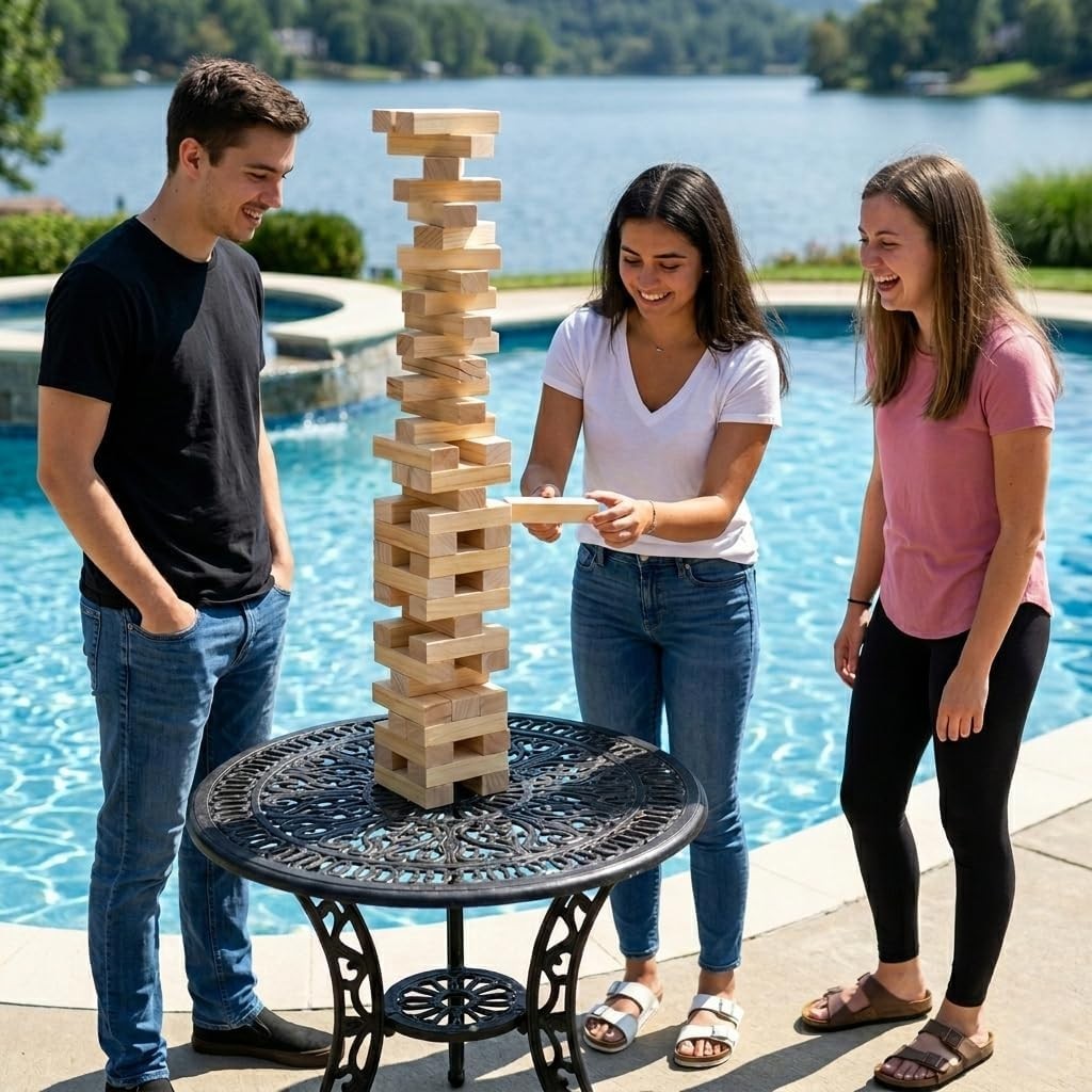 Family & Adults Large Wooden Tower Stacking Game, 54 Blocks, 4 Ft Tall