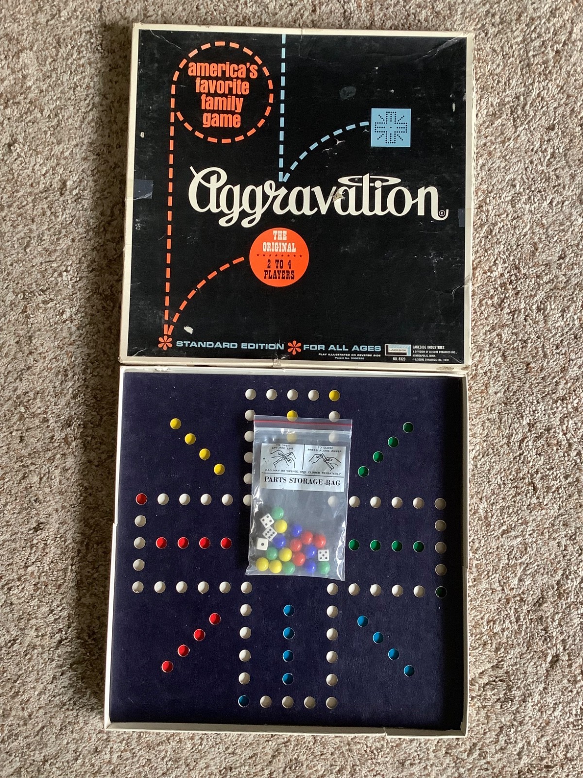 Vintage AGGRAVATION Marble BOARD GAME Lakeside 1970 Complete 16 Marbles 4 Dice