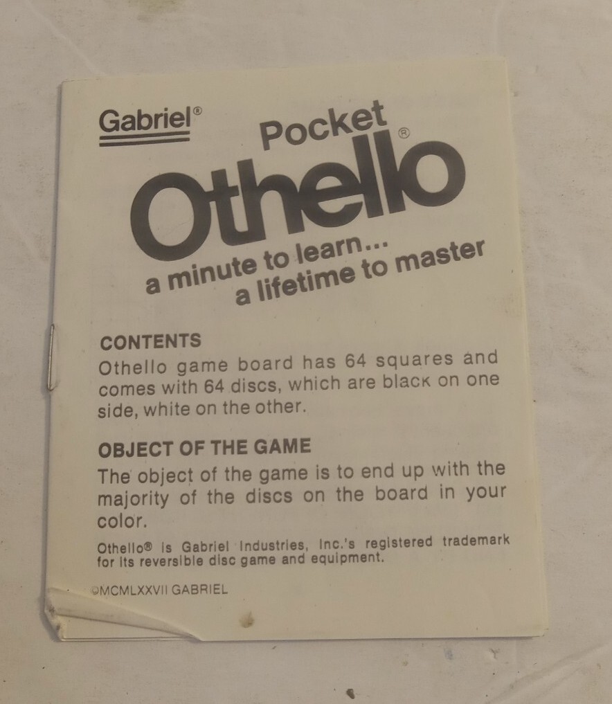 Vintage 1977 Gabriel Pocket Othello Travel Game Complete W/ Box & Instructions