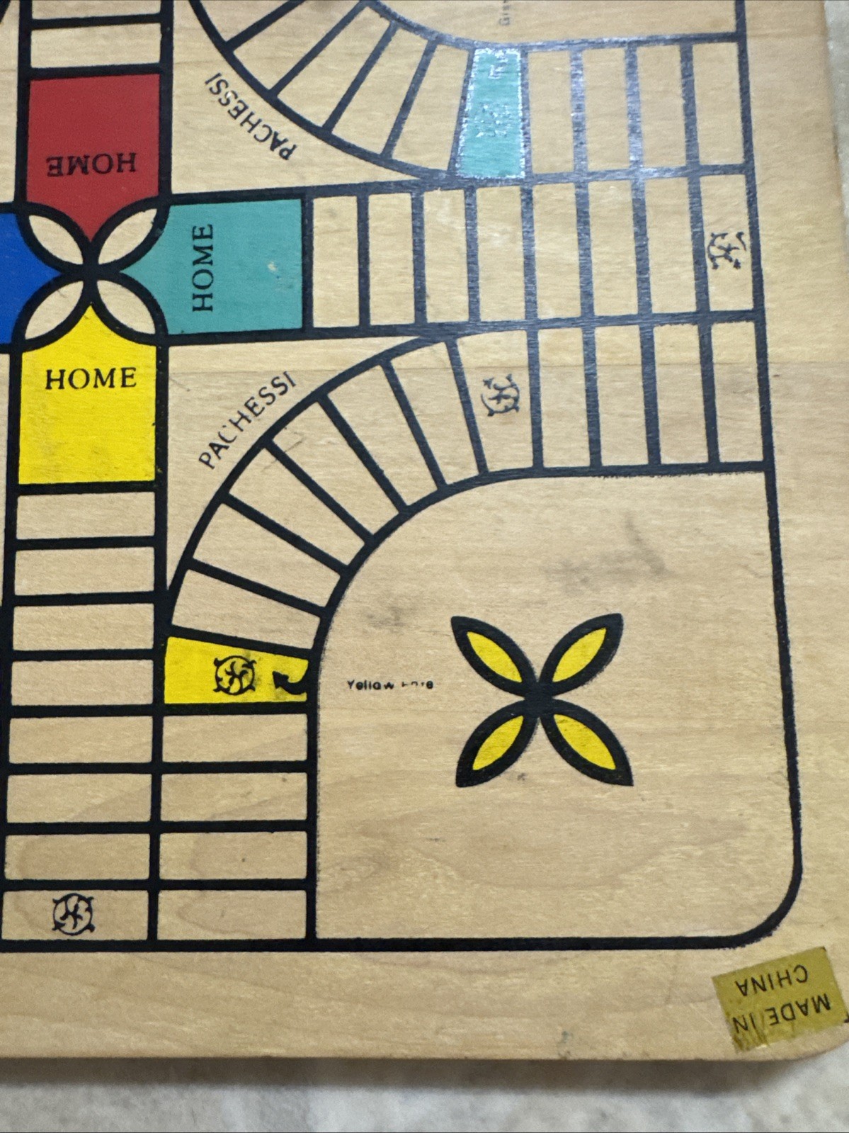 Vintage Wooden Painted Reversible Chess/Checkers/Pachesi Board ONLY 11″